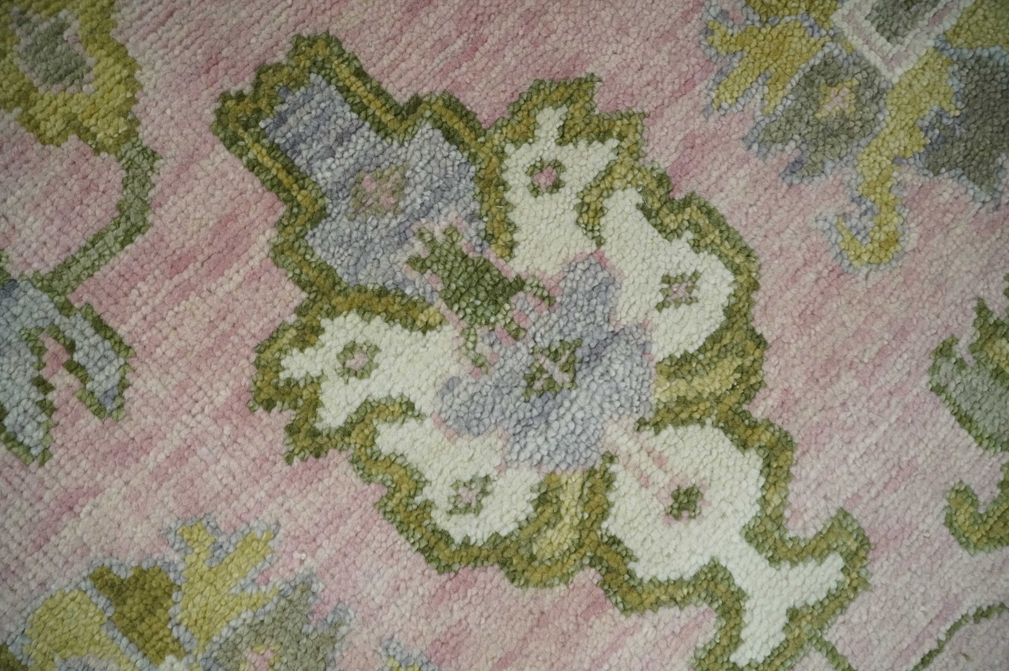 Custom Made Hand Knotted Peach, Ivory and Olive Traditional Style Wool Area Rug - The Rug Decor