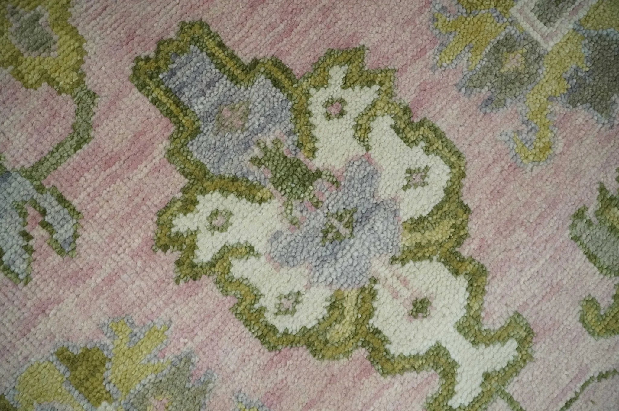 Custom Made Hand Knotted Peach, Ivory and Olive Traditional Style Wool Area Rug - The Rug Decor