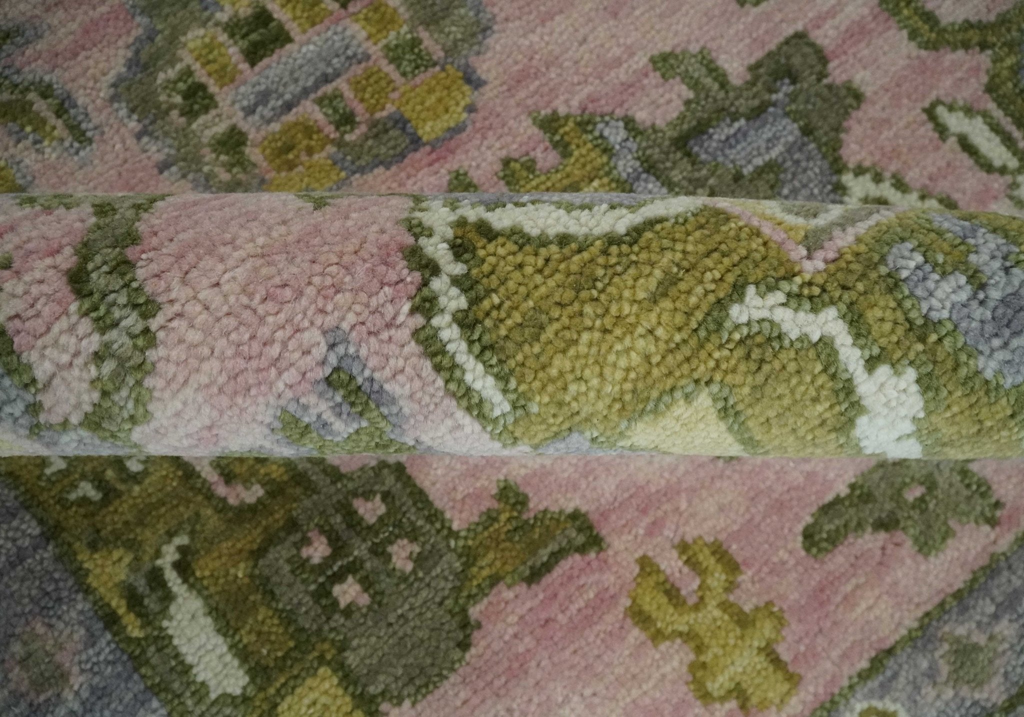 Custom Made Hand Knotted Peach, Ivory and Olive Traditional Style Wool Area Rug - The Rug Decor