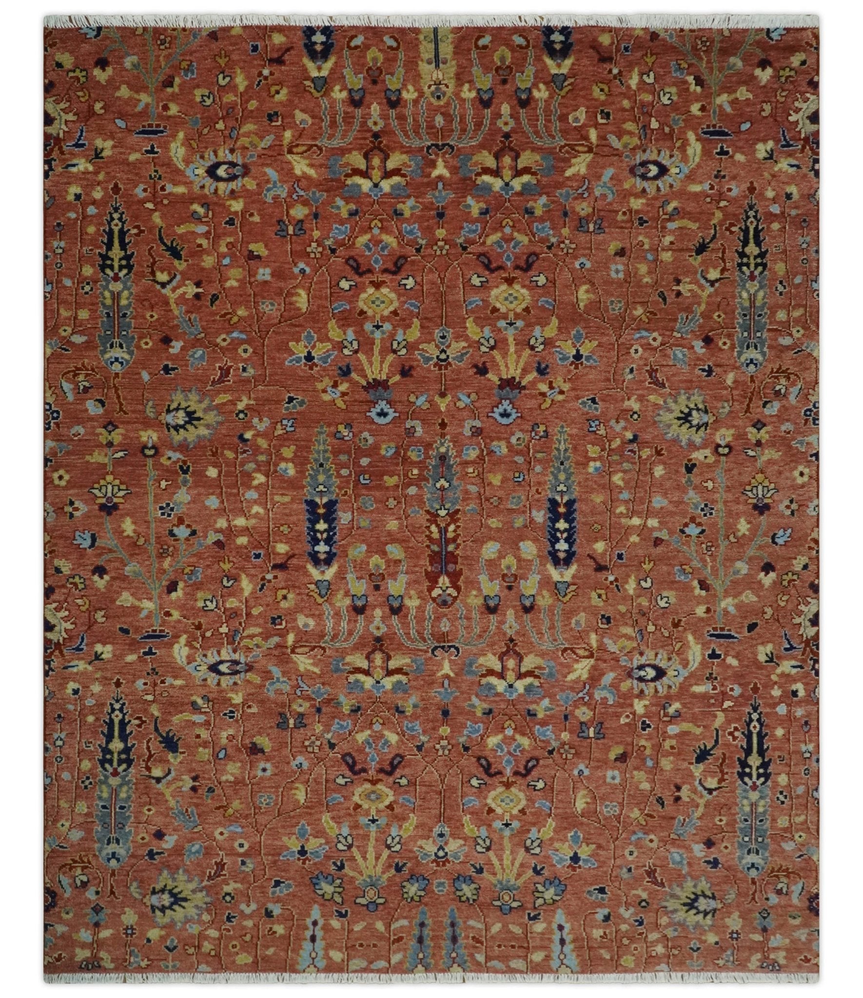 custom Made Hand Knotted Rust and Beige Traditional Turkish Knot Oushak Wool Rug - The Rug Decor