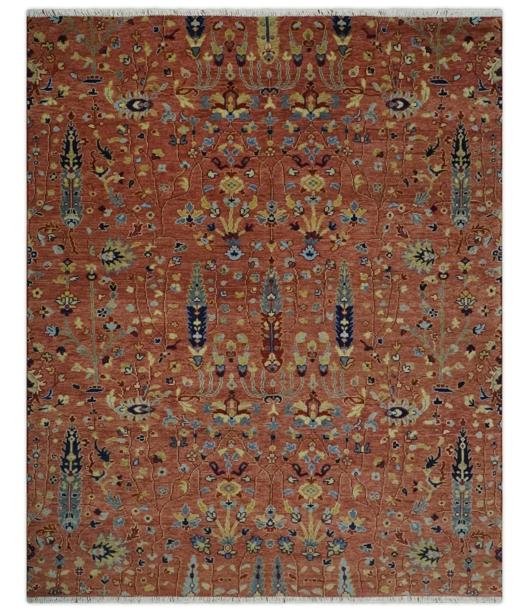 custom Made Hand Knotted Rust and Beige Traditional Turkish Knot Oushak Wool Rug - The Rug Decor