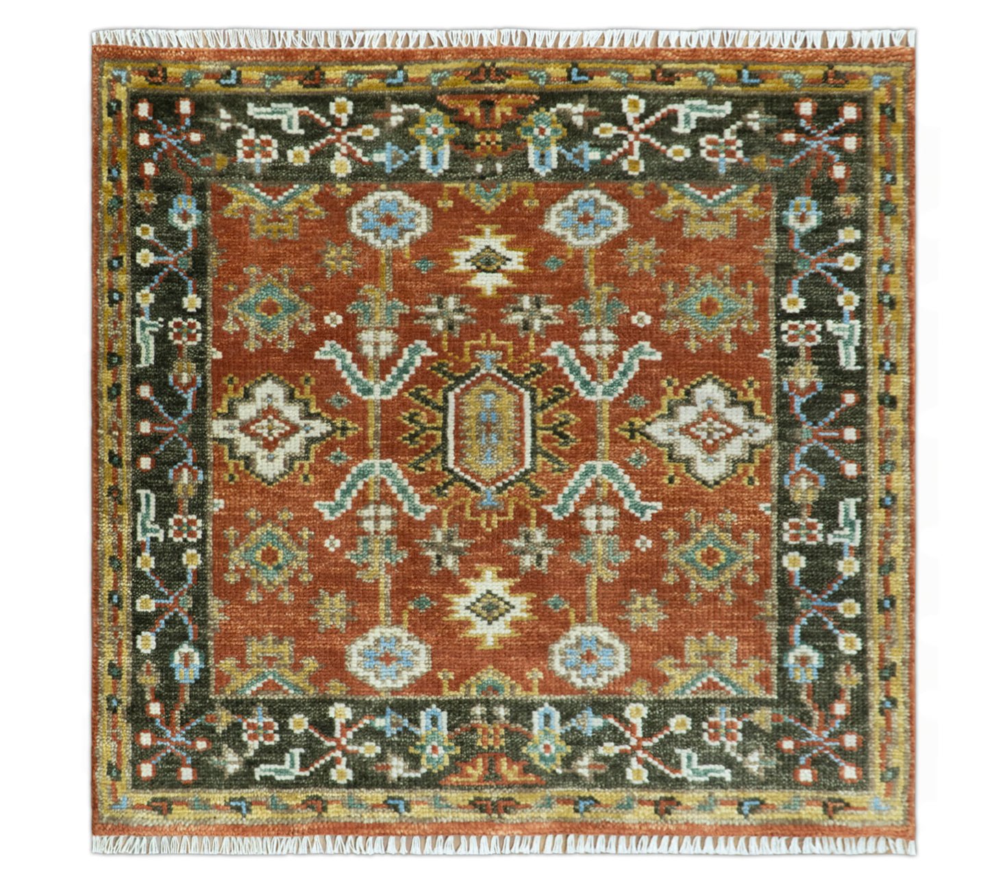 Custom Made Hand Knotted Rust and Black Traditional Wool Rug - The Rug Decor