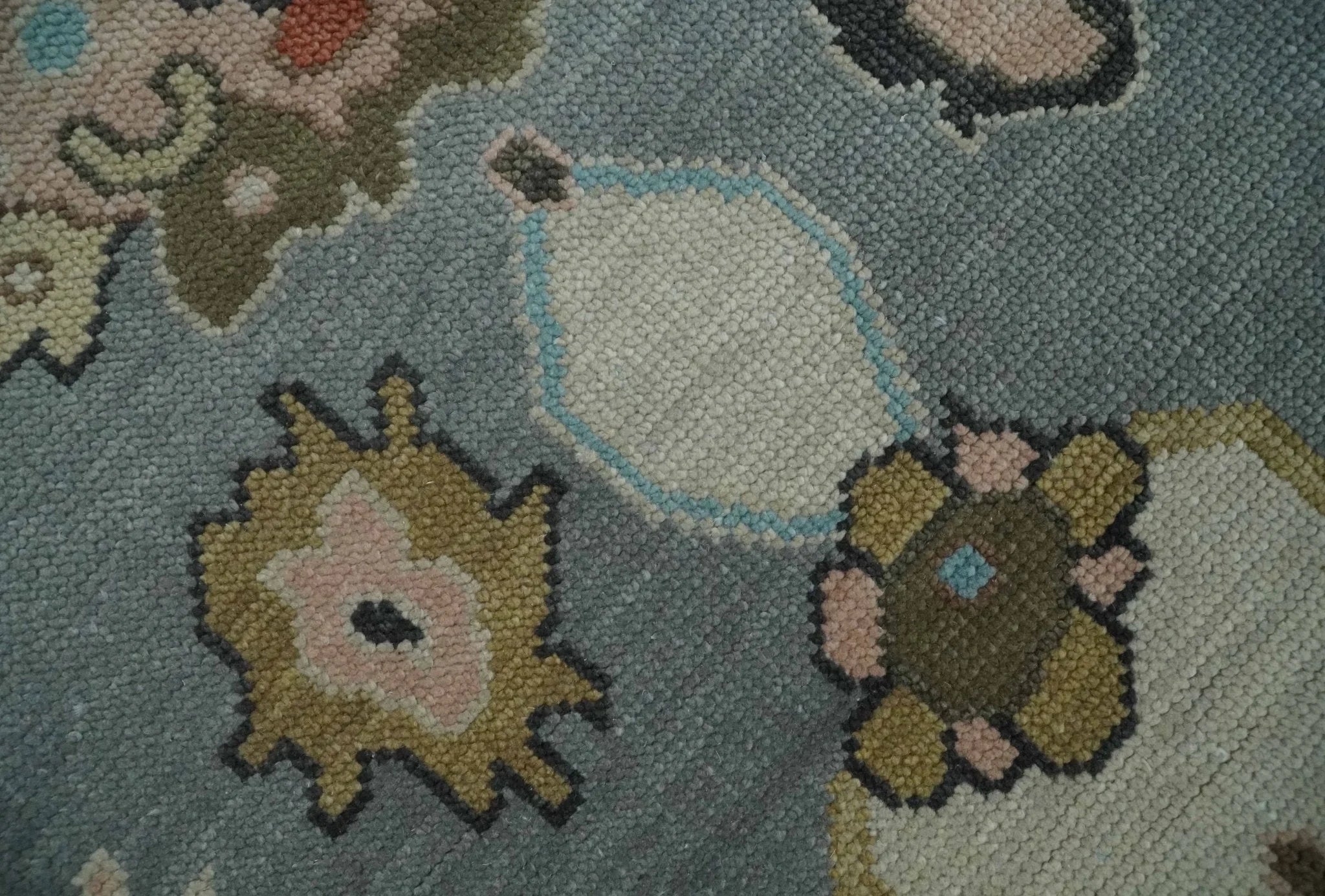 Custom Made Hand Knotted Silver and Blue Colorful Traditional Oushak Wool Area Rug - The Rug Decor
