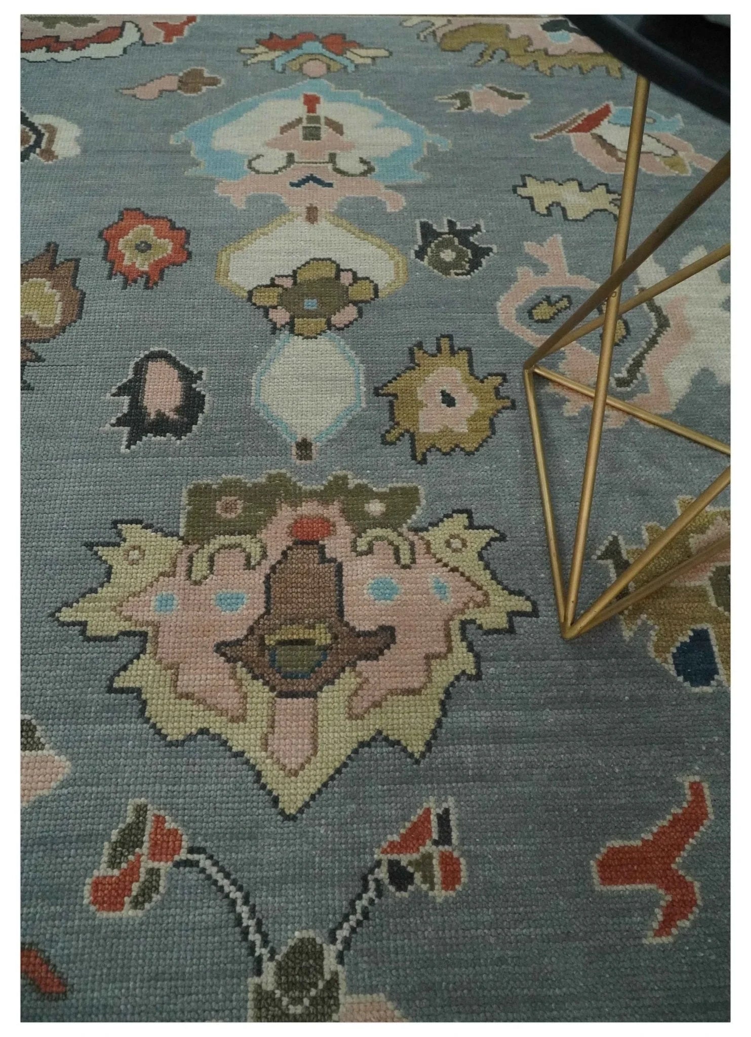 Custom Made Hand Knotted Silver and Blue Colorful Traditional Oushak Wool Area Rug - The Rug Decor