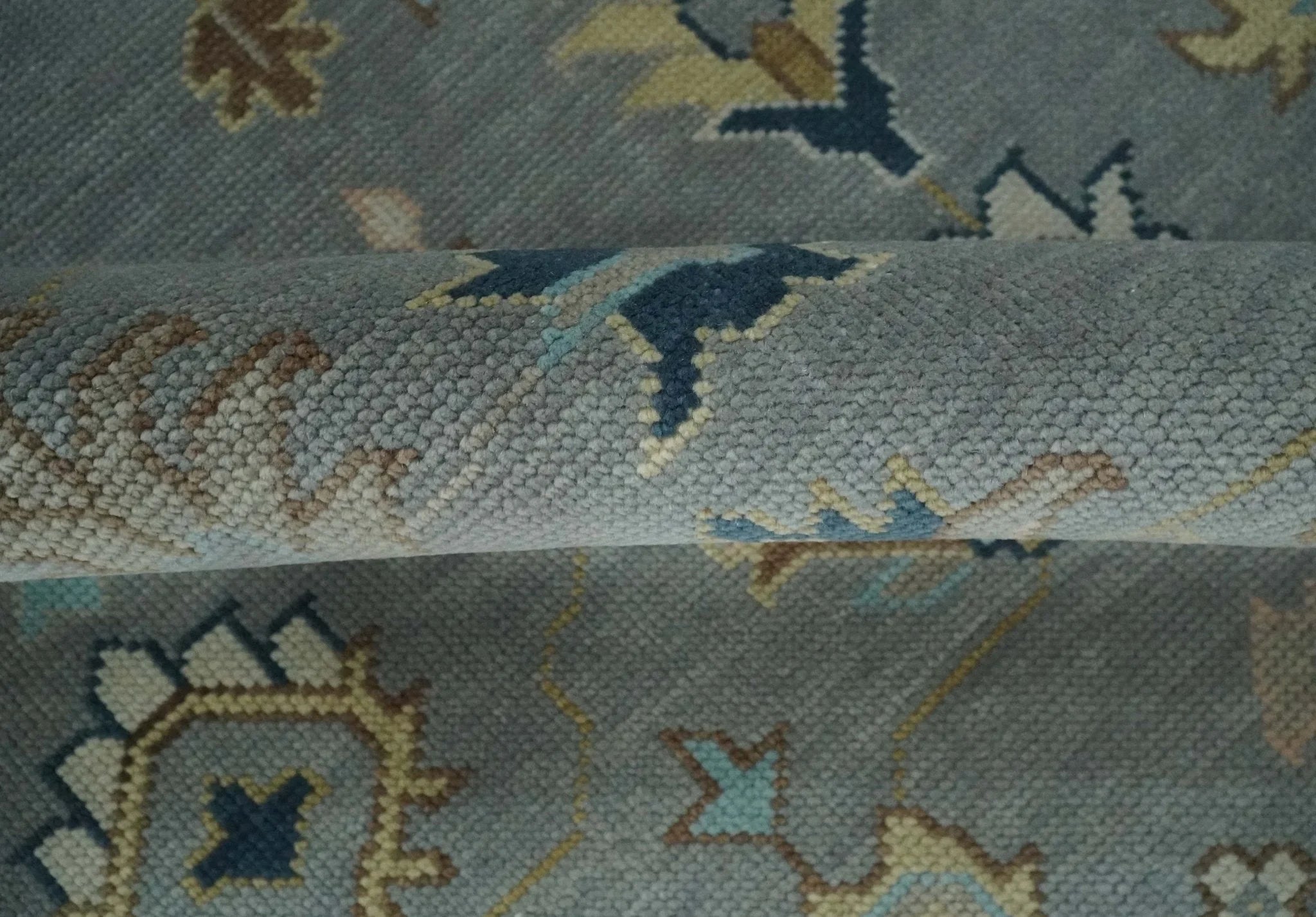 Custom Made Hand knotted Silver and Blue Traditional Oushak wool Area Rug - The Rug Decor