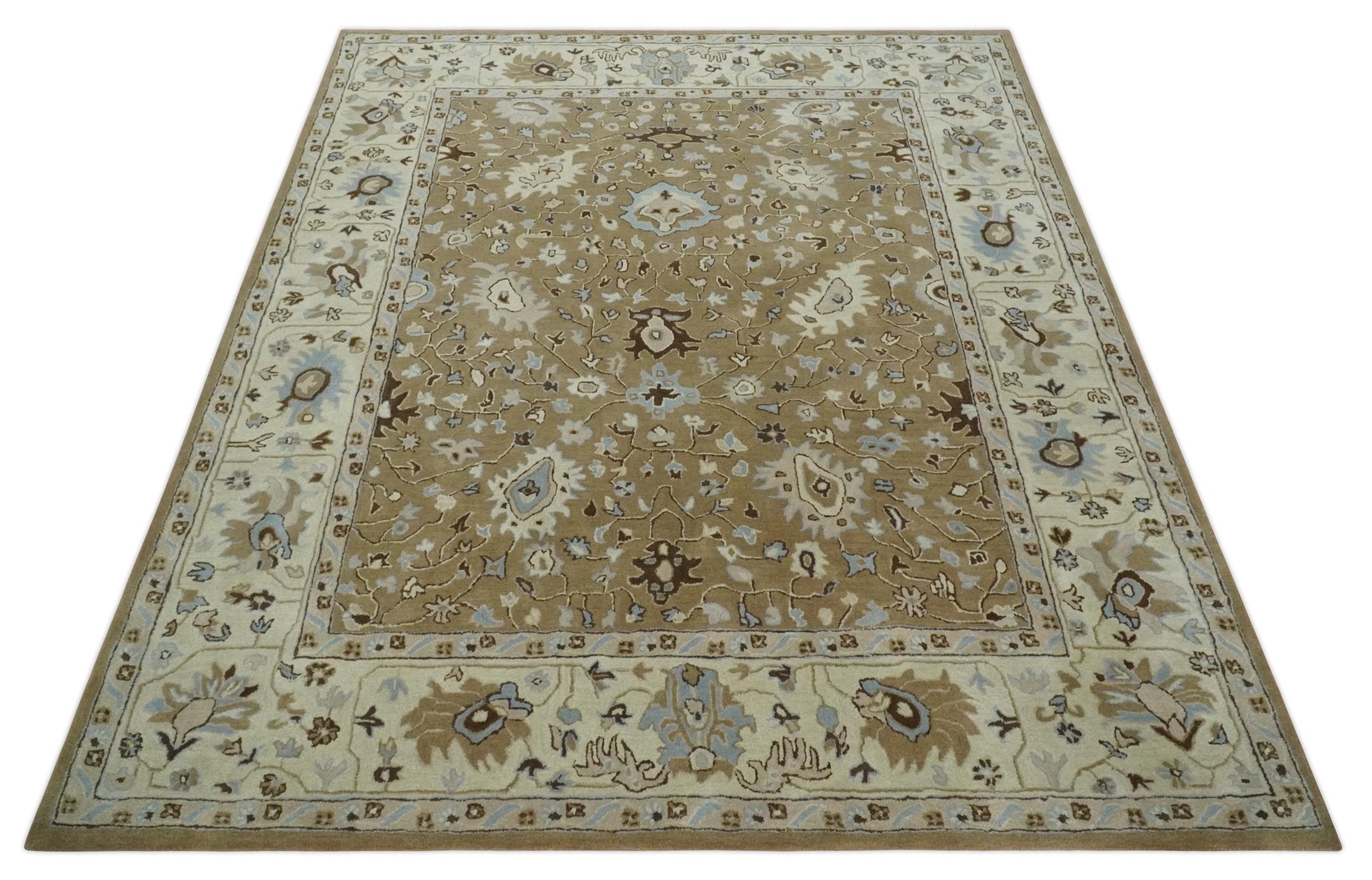 Custom Made Hand Tufted Earthy Camel and Beige Traditional Wool Oushak Rug - The Rug Decor