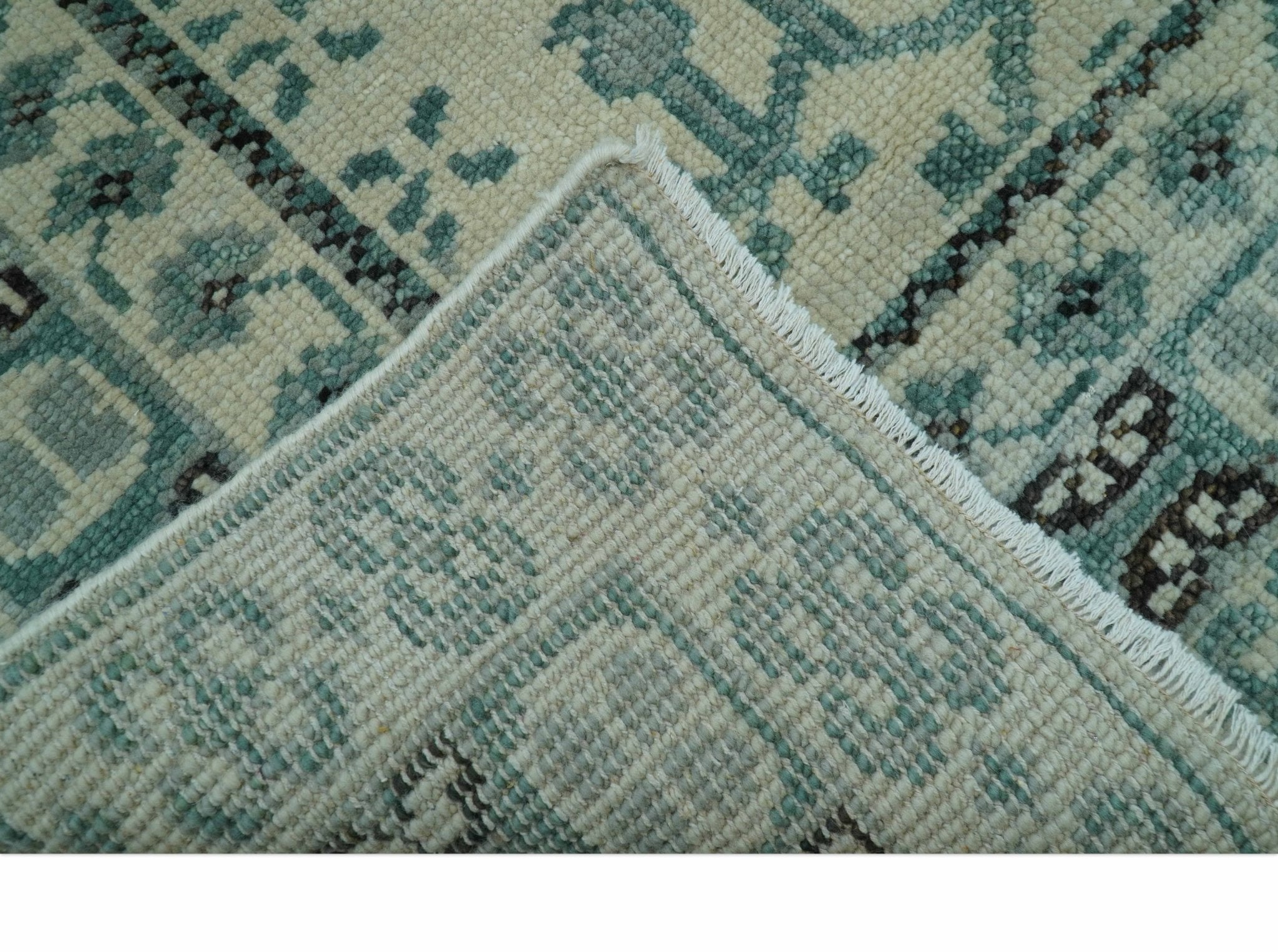 Custom Made Ivory And Gray Turkish Khotan Design Hand Knotted Wool Rug