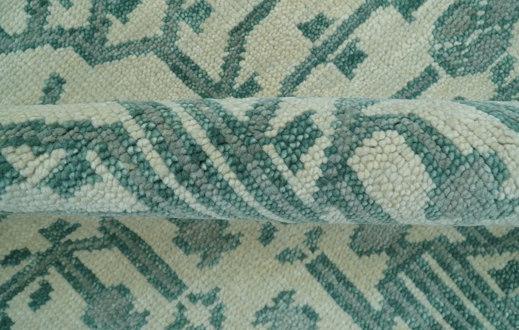 Custom Made Ivory And Gray Turkish Khotan Design Hand Knotted Wool Rug - The Rug Decor