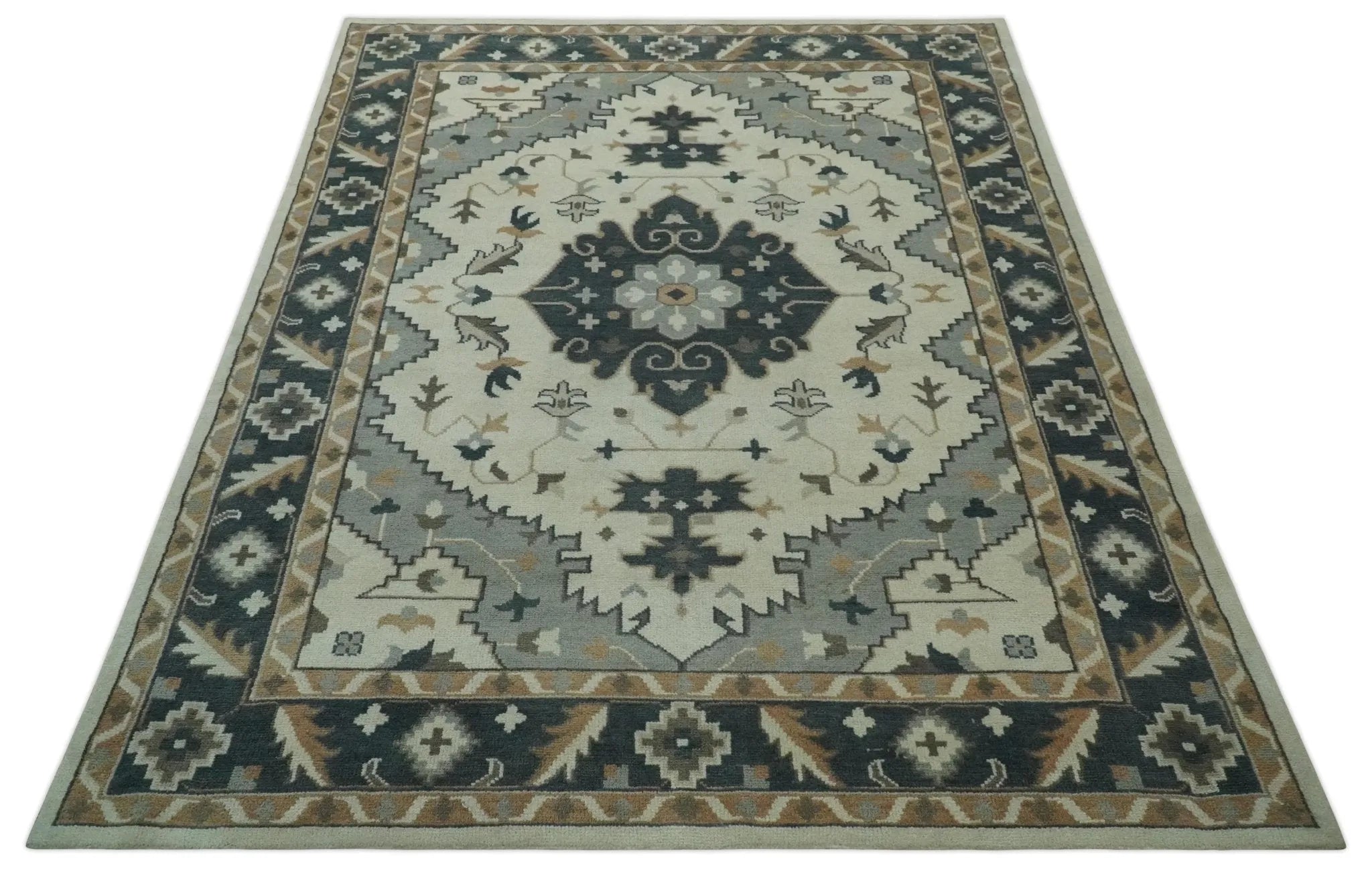 Custom Made Ivory, Gray, Camel and Charcoal Traditional Multi Size Wool Area Rug