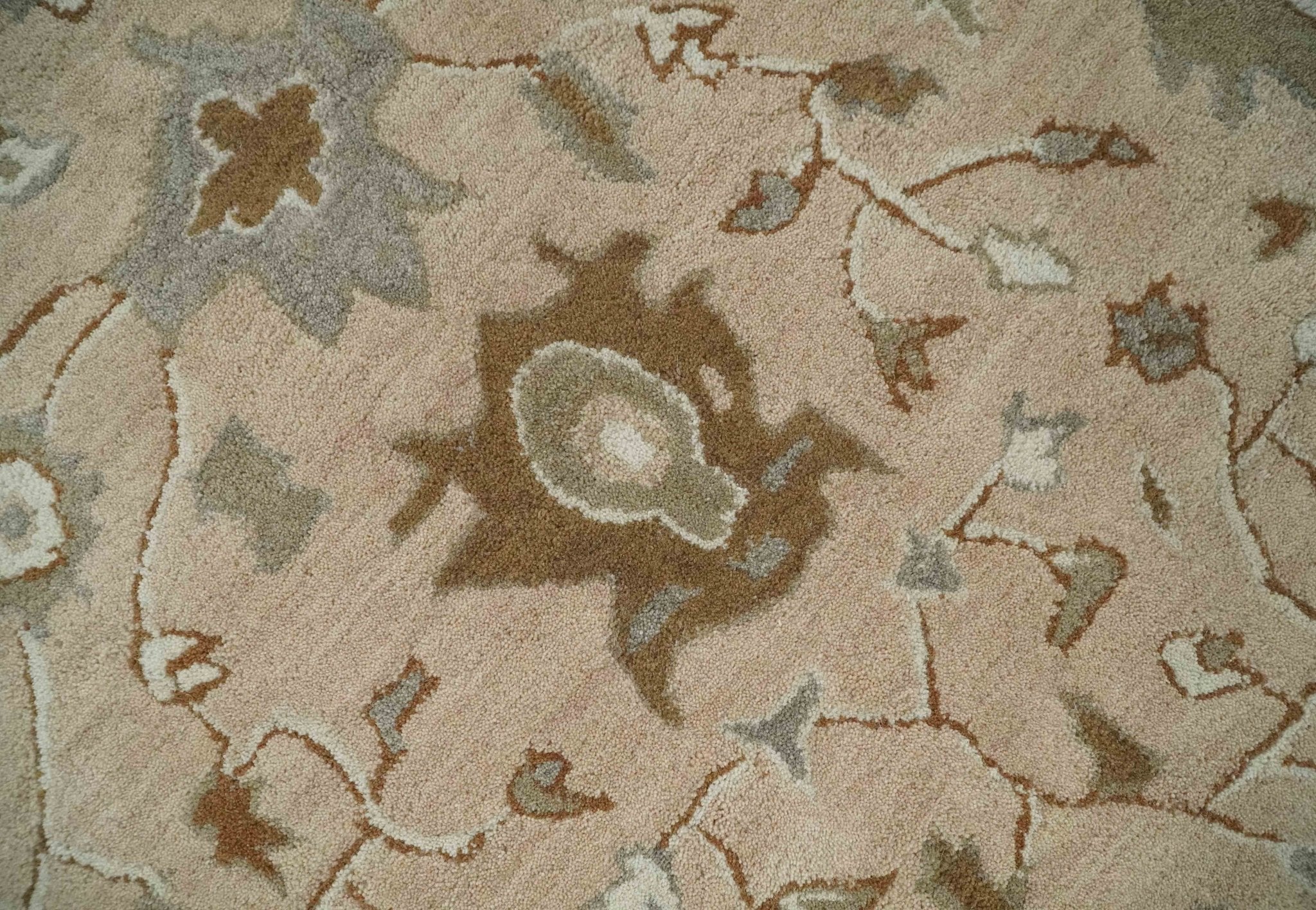 Custom Made Oushak Design Tufted Peach, Ivory and Olive Traditional Rug - The Rug Decor