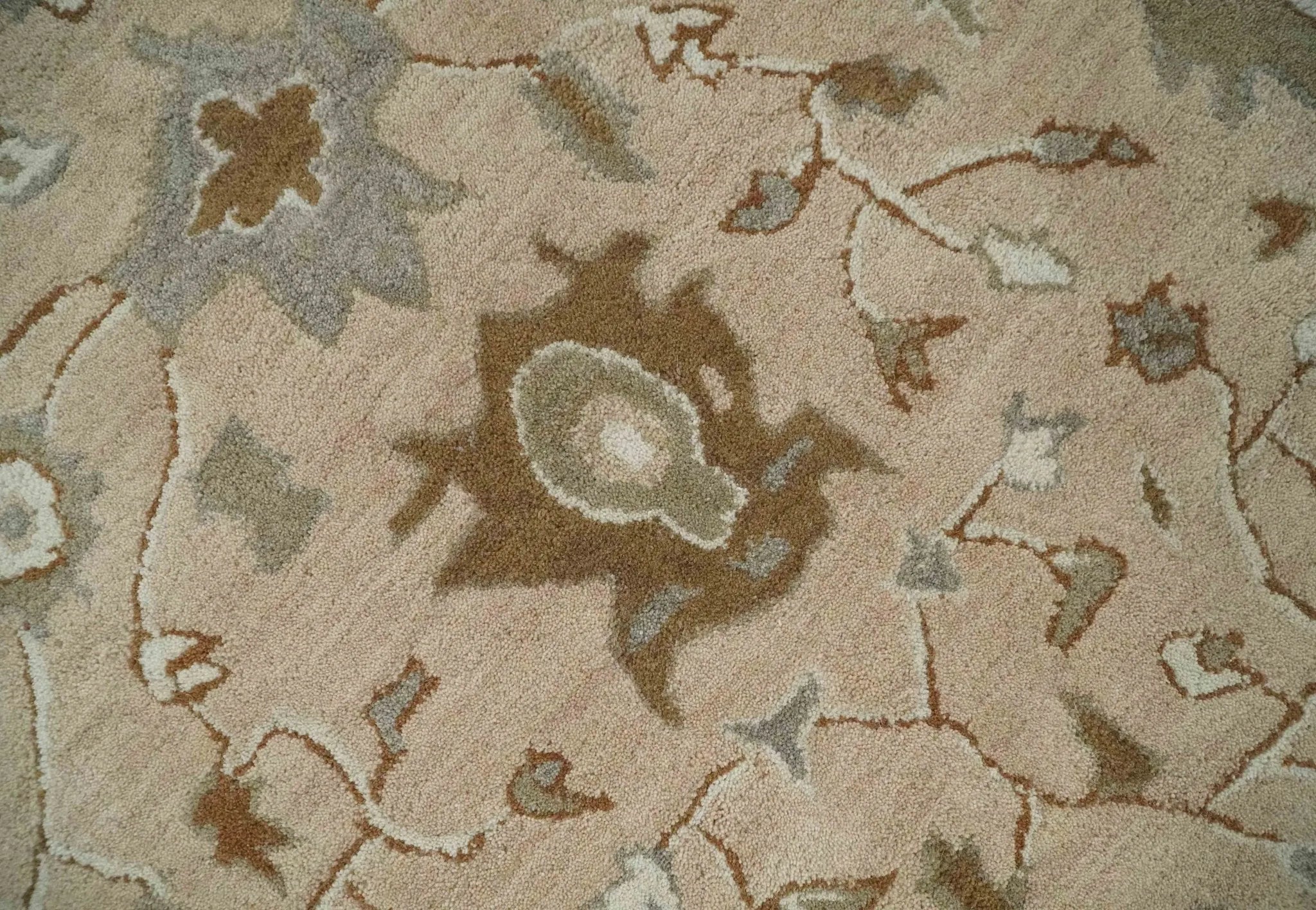 Custom Made Oushak Design Tufted Peach, Ivory and Olive Traditional Rug - The Rug Decor