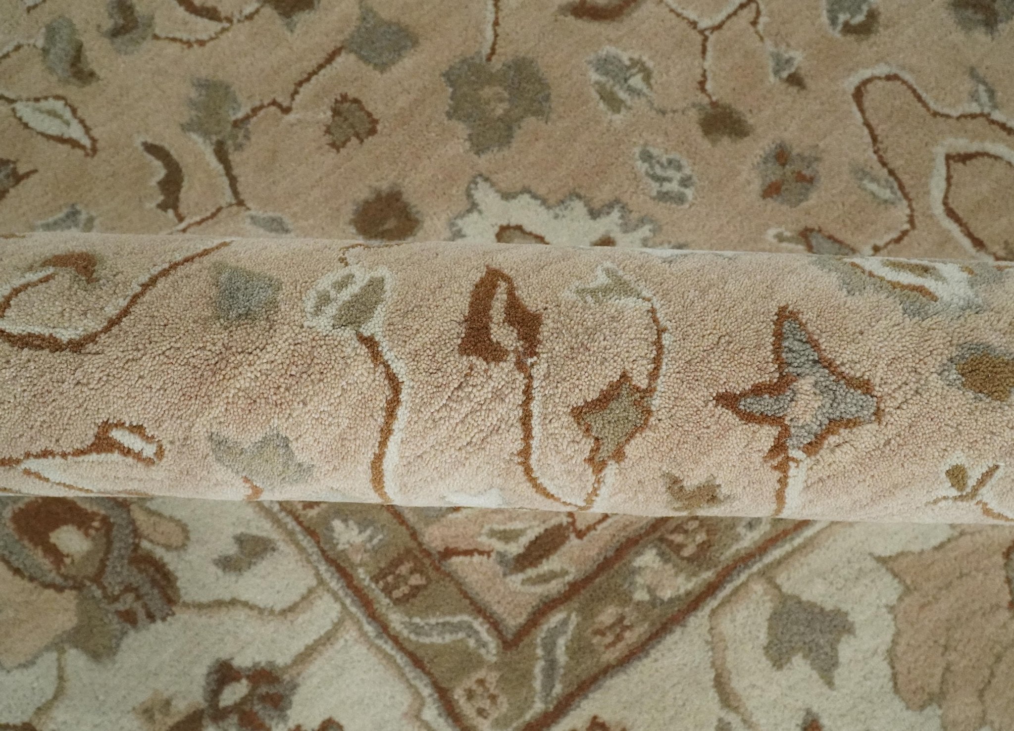 Custom Made Oushak Design Tufted Peach, Ivory and Olive Traditional Rug - The Rug Decor