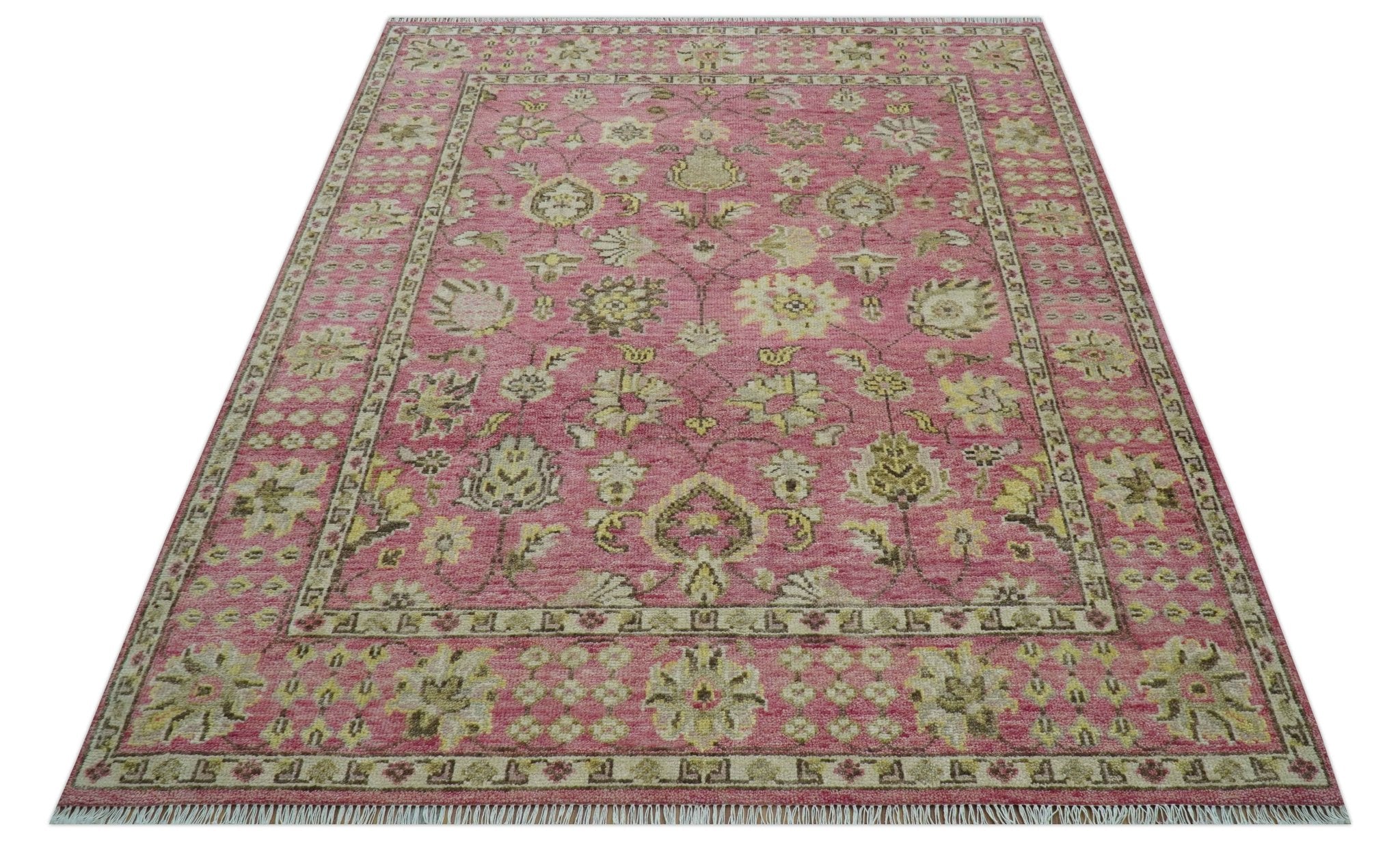 Custom Made Pink and Beige Oushak Hand Knotted Wool Rug