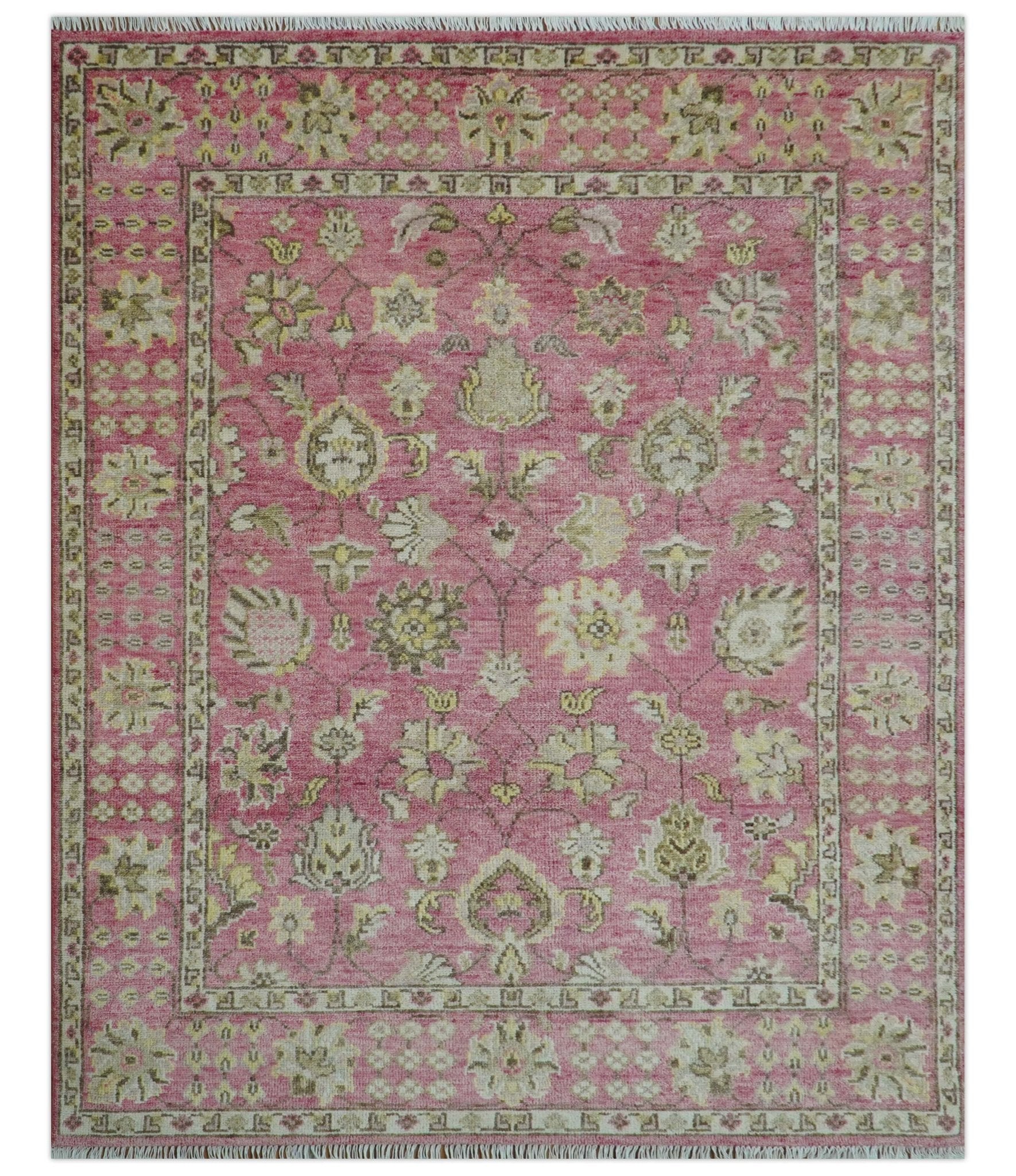 Custom Made Pink and Beige Oushak Hand Knotted Wool Rug