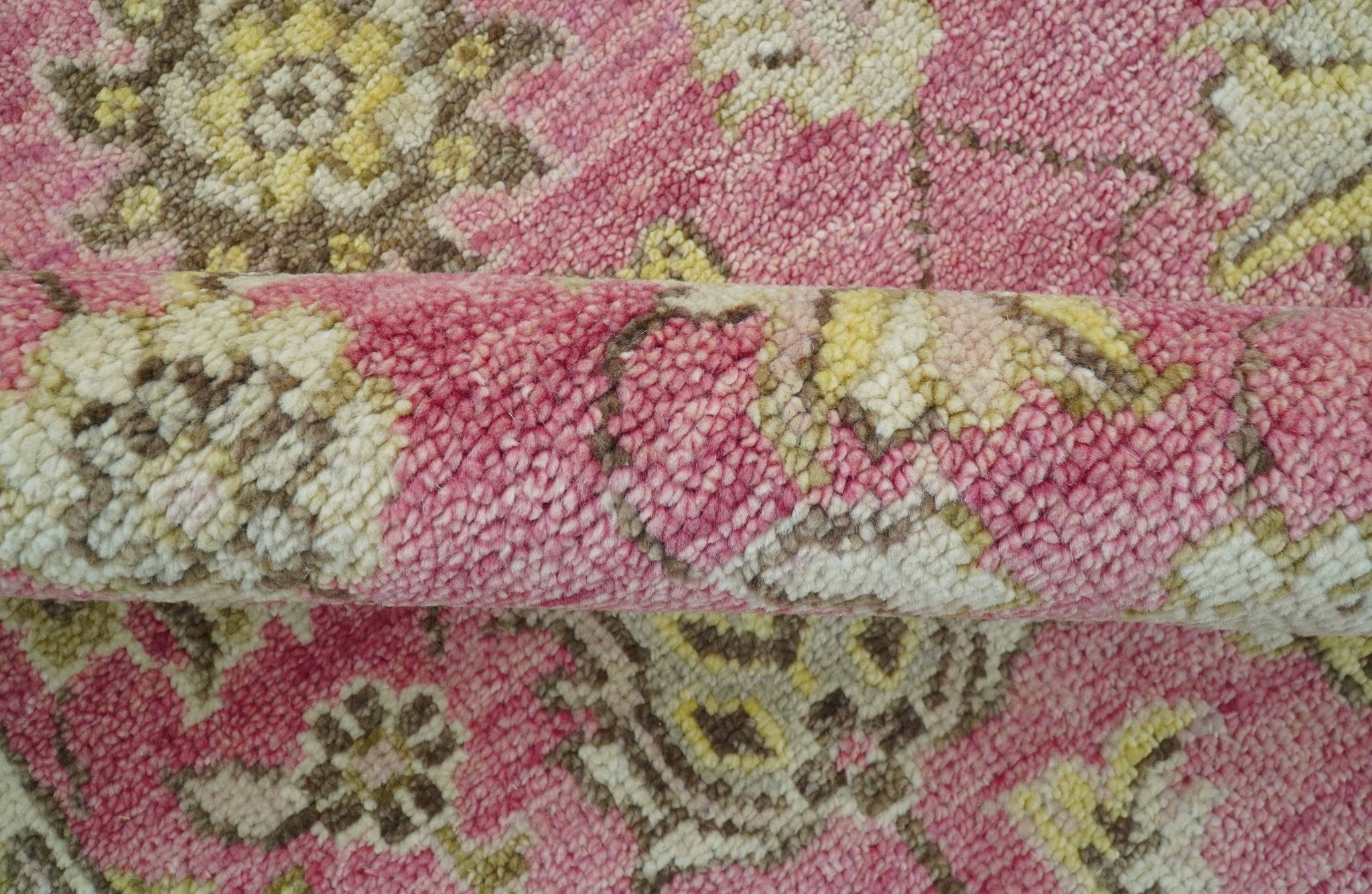 Custom Made Pink and Beige Oushak Hand Knotted Wool Rug