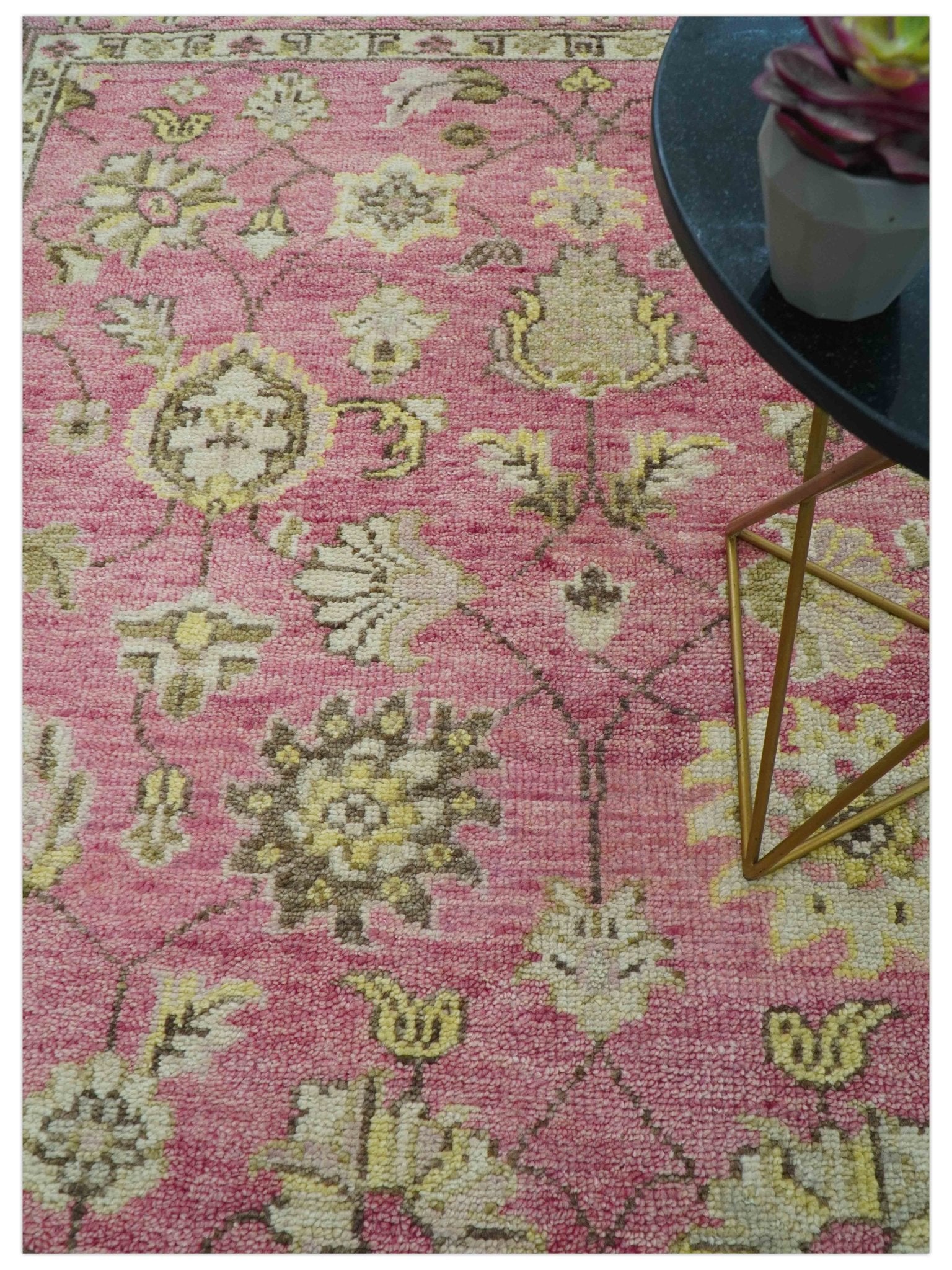 Custom Made Pink and Beige Oushak Hand Knotted Wool Rug