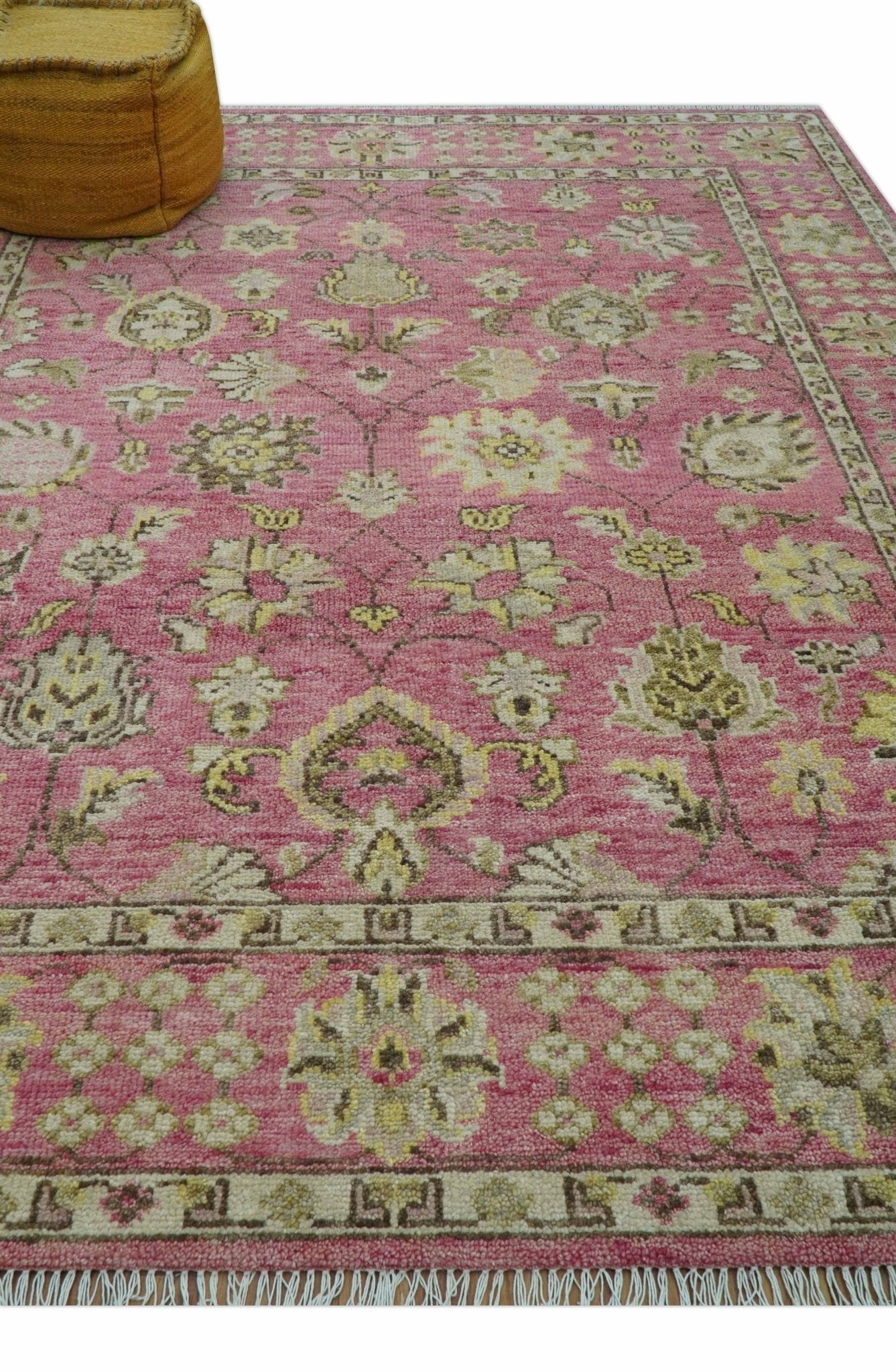 Custom Made Pink and Beige Oushak Hand Knotted Wool Rug