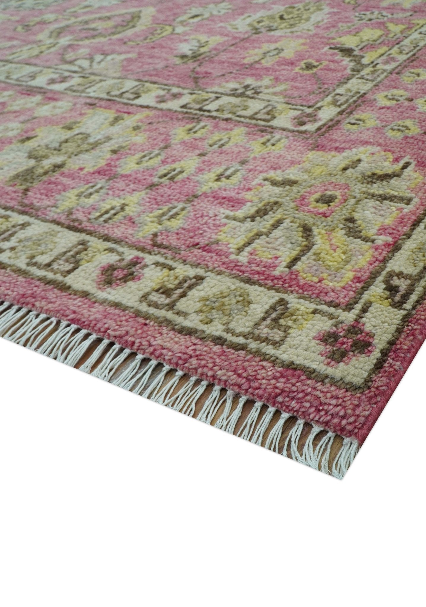 Custom Made Pink and Beige Oushak Hand Knotted Wool Rug