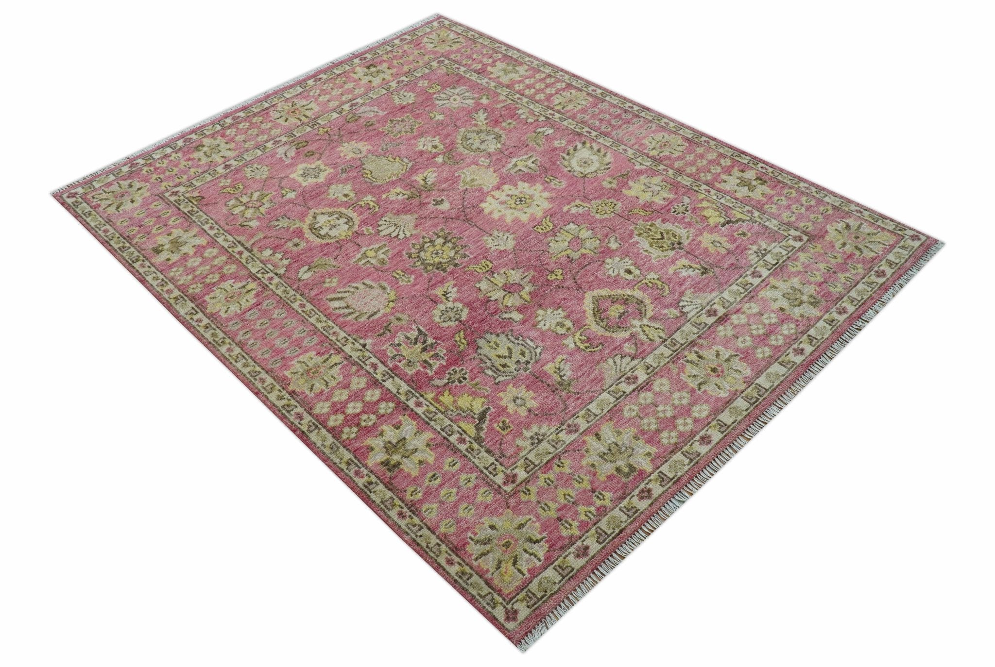 Custom Made Pink and Beige Oushak Hand Knotted Wool Rug