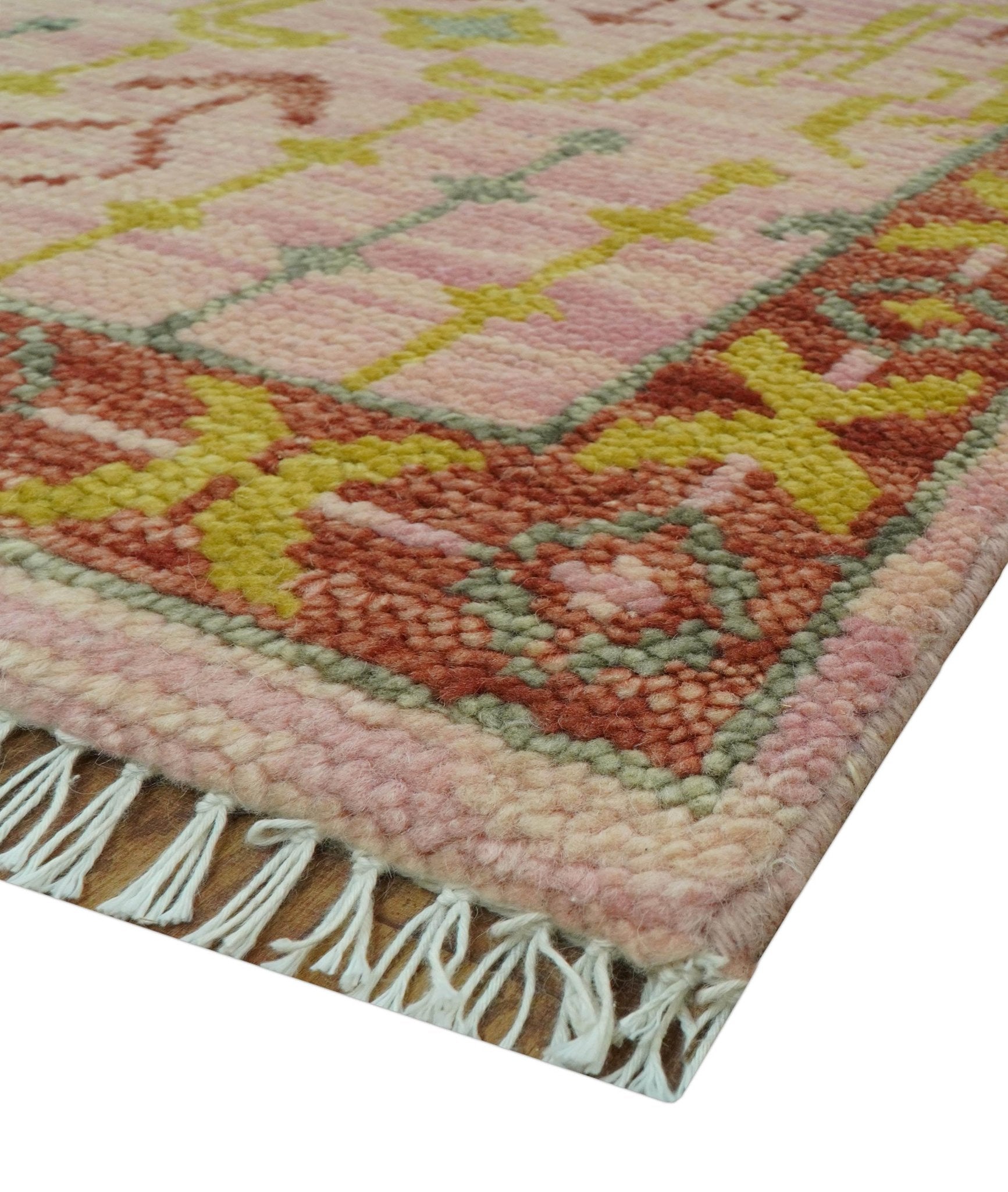 Custom Made Pink And Rust Traditional Design Hand Knotted wool rug - The Rug Decor