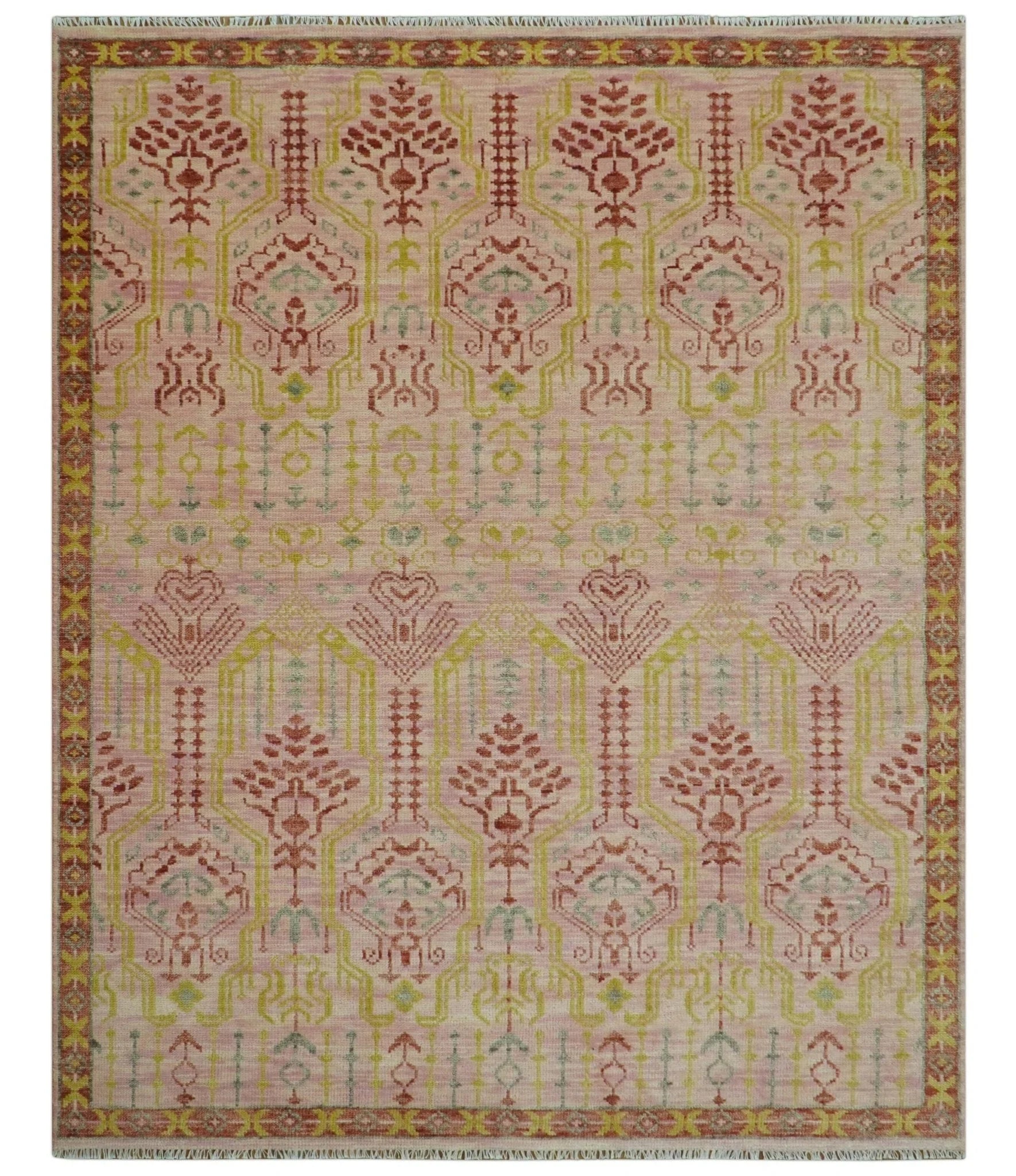 Custom Made Pink And Rust Traditional Design Hand Knotted wool rug - The Rug Decor