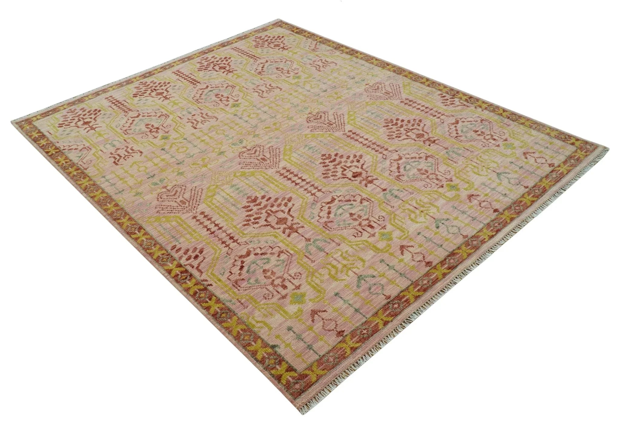 Custom Made Pink And Rust Traditional Design Hand Knotted wool rug - The Mayfair Hall