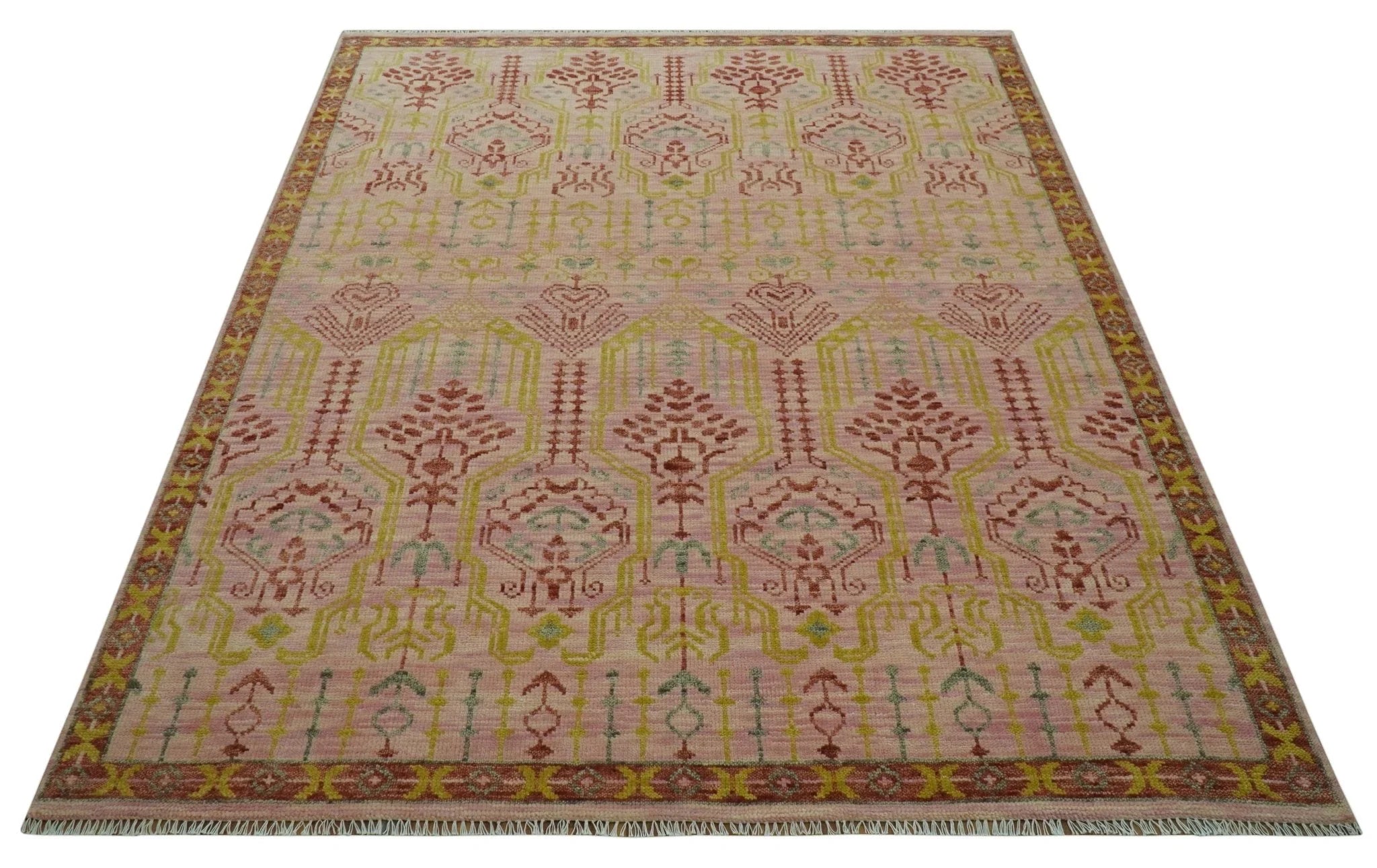 Custom Made Pink And Rust Traditional Design Hand Knotted wool rug - The Rug Decor