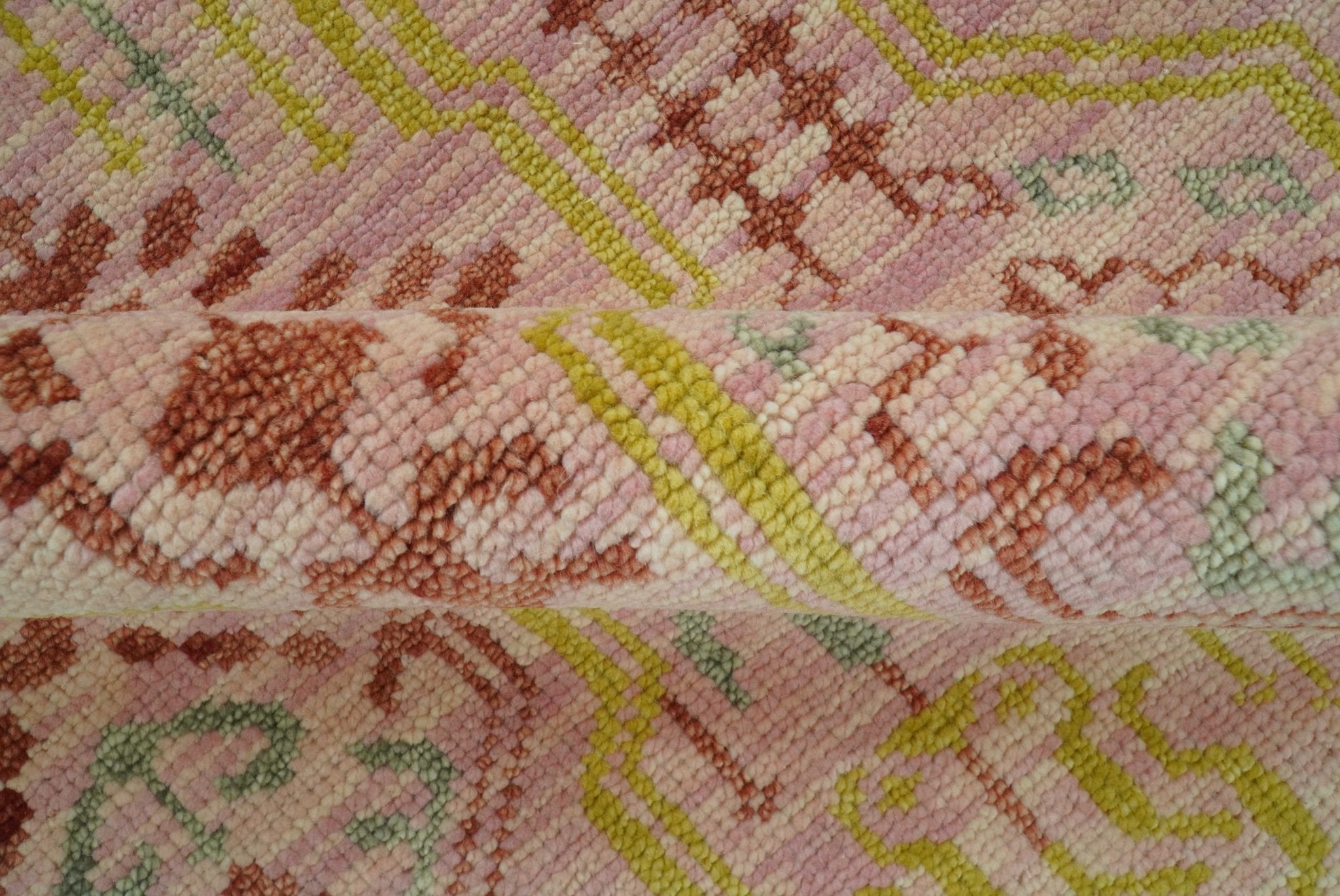 Custom Made Pink And Rust Traditional Design Hand Knotted wool rug