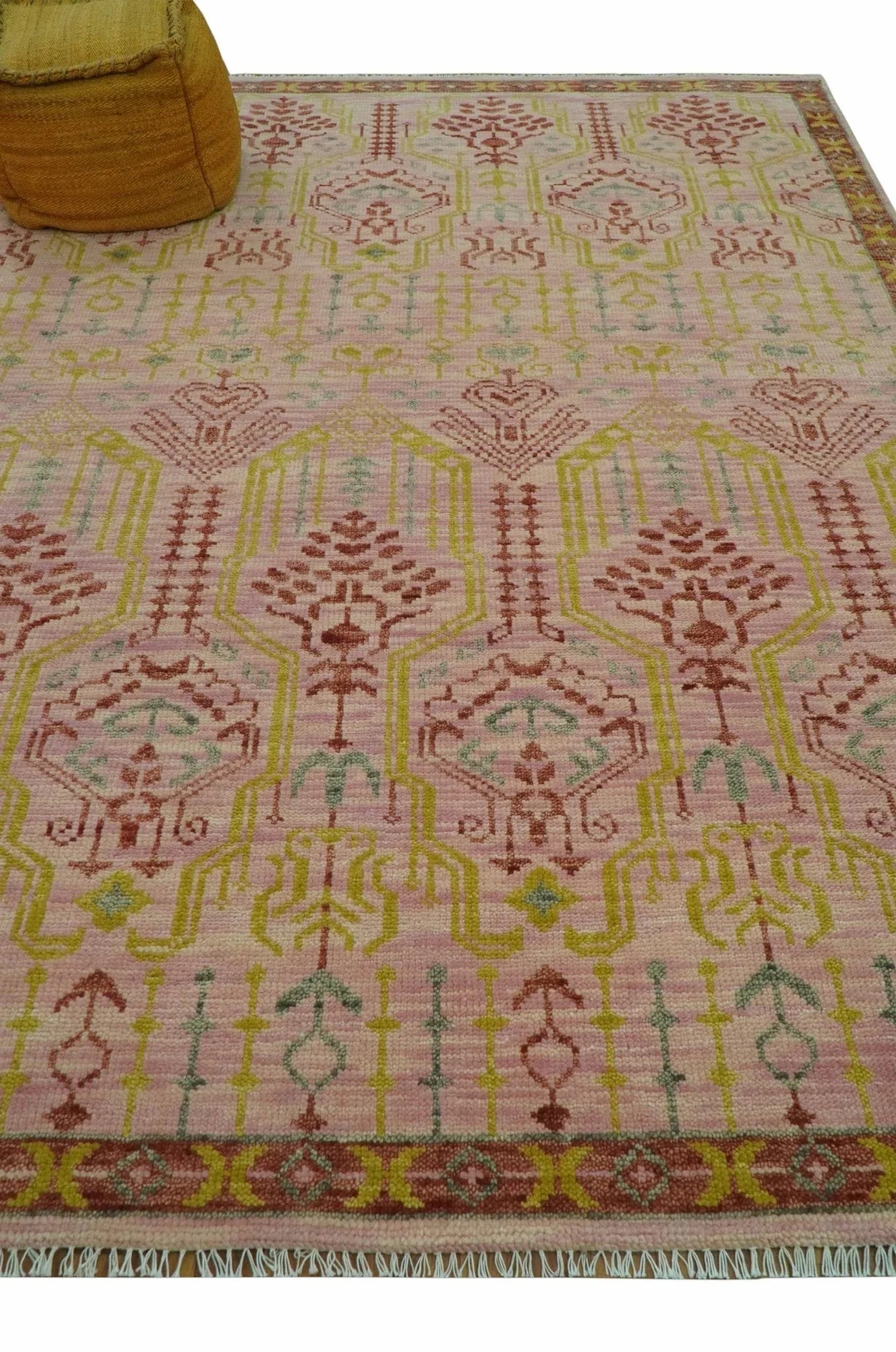 Custom Made Pink And Rust Traditional Design Hand Knotted wool rug - The Mayfair Hall