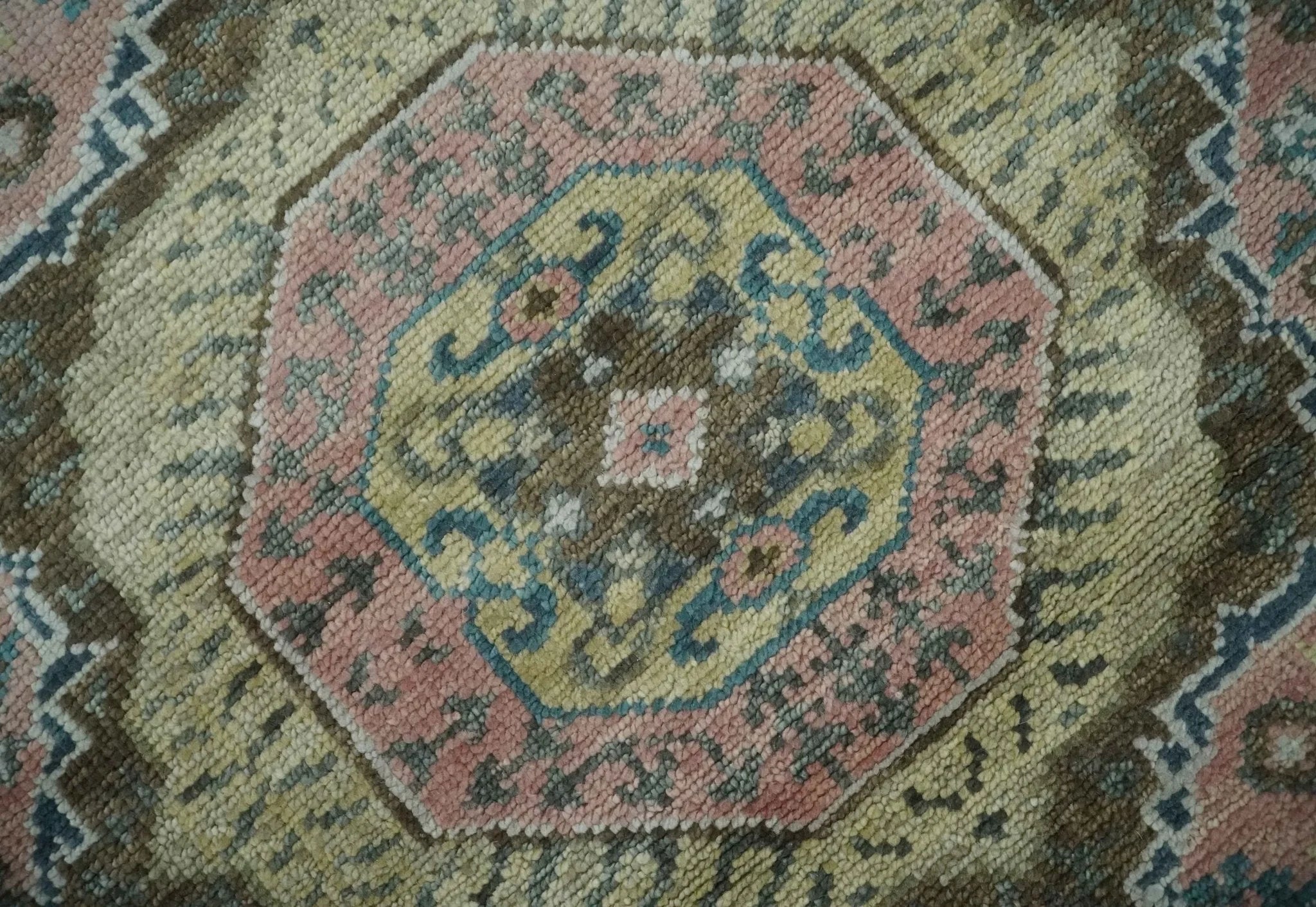 Custom Made Pink, Beige and Olive Hand knotted Medallion Mamluk Multi Size wool Area Rug - The Rug Decor