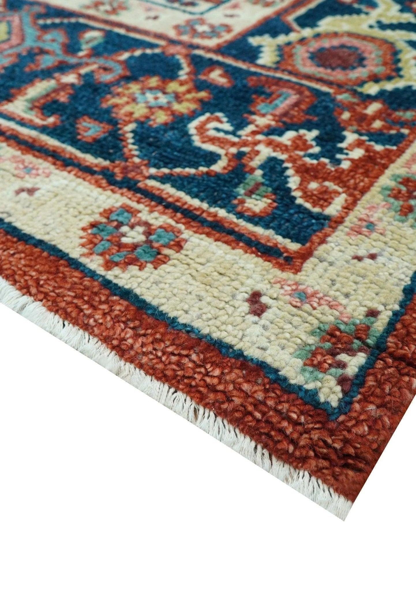 Custom Made Red And Blue Traditional Hand Knotted Wool Rug - The Rug Decor