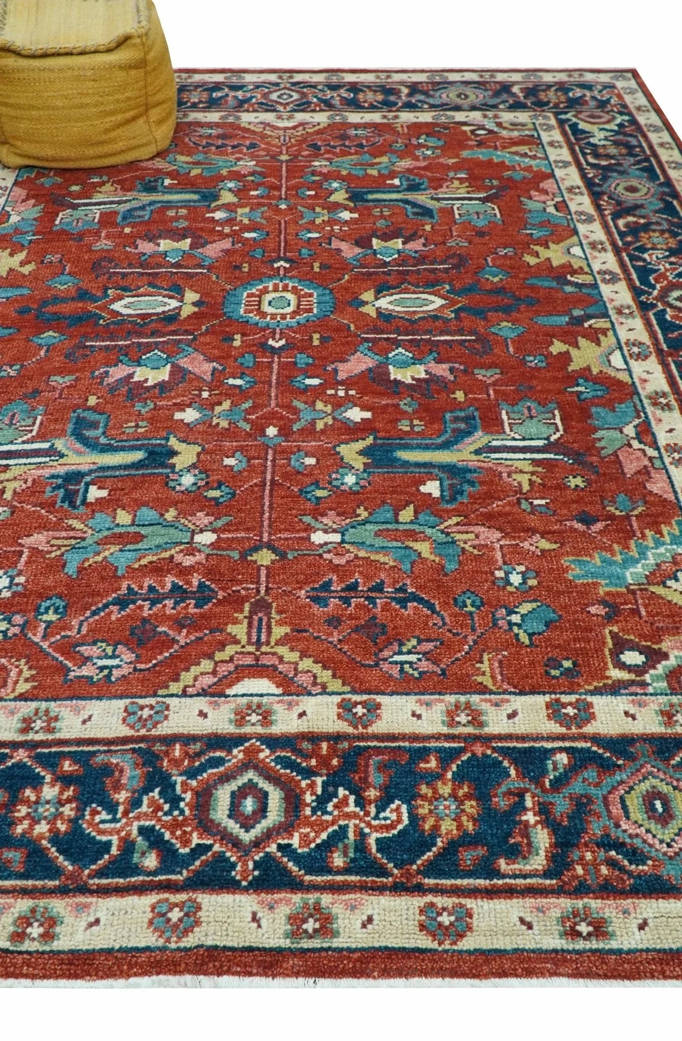 Custom Made Red And Blue Traditional Hand Knotted Wool Rug - The Rug Decor