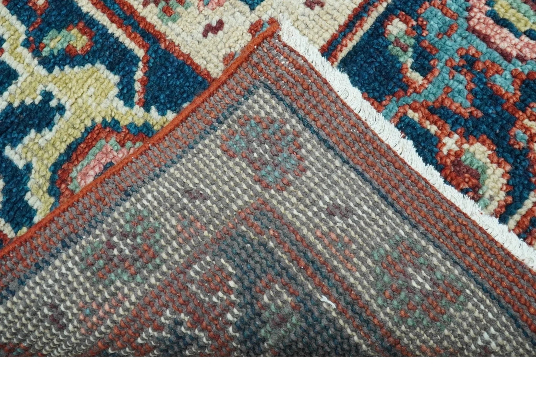 Custom Made Red And Blue Traditional Hand Knotted Wool Rug - The Rug Decor