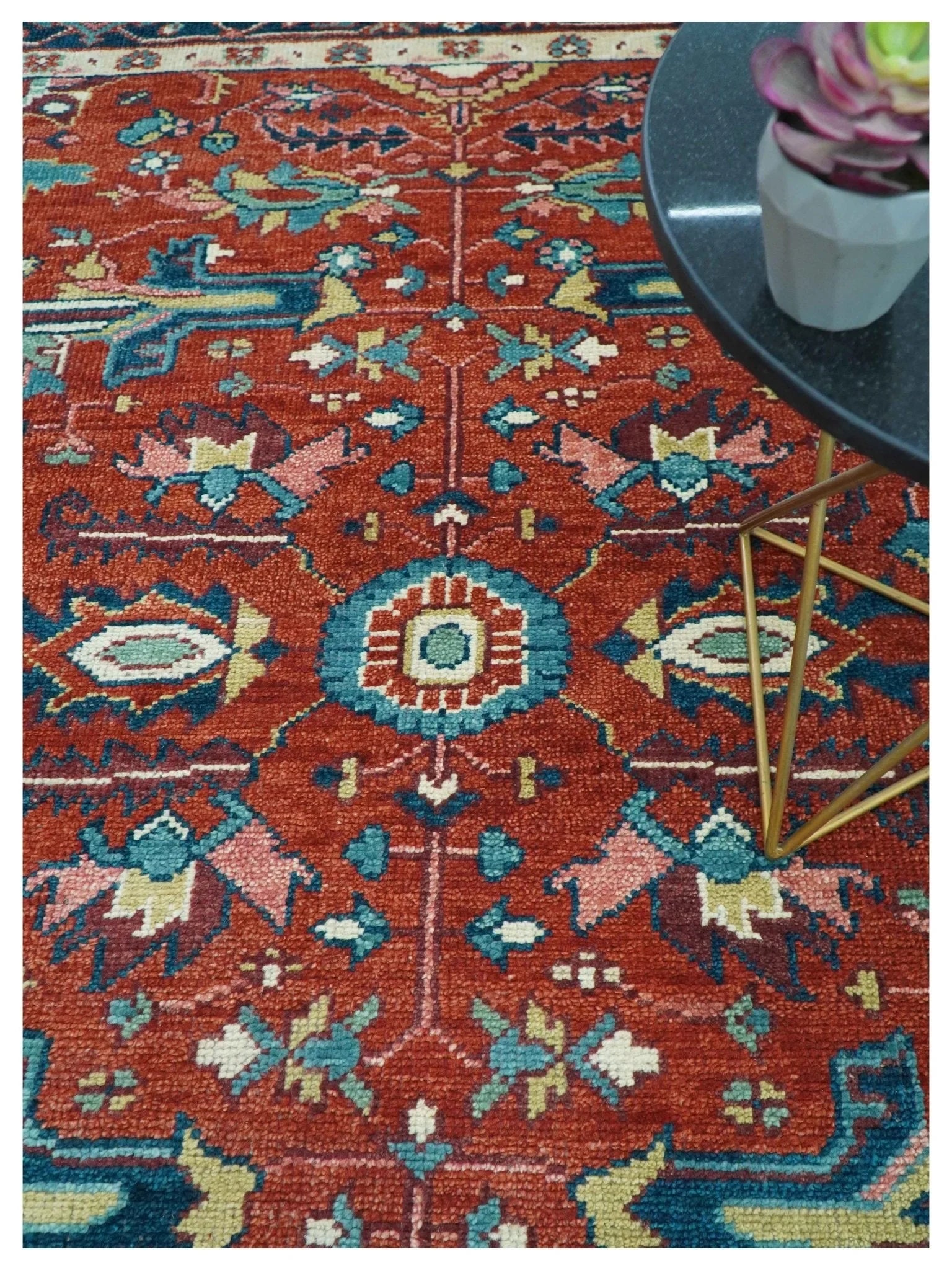 Custom Made Red And Blue Traditional Hand Knotted Wool Rug - The Rug Decor