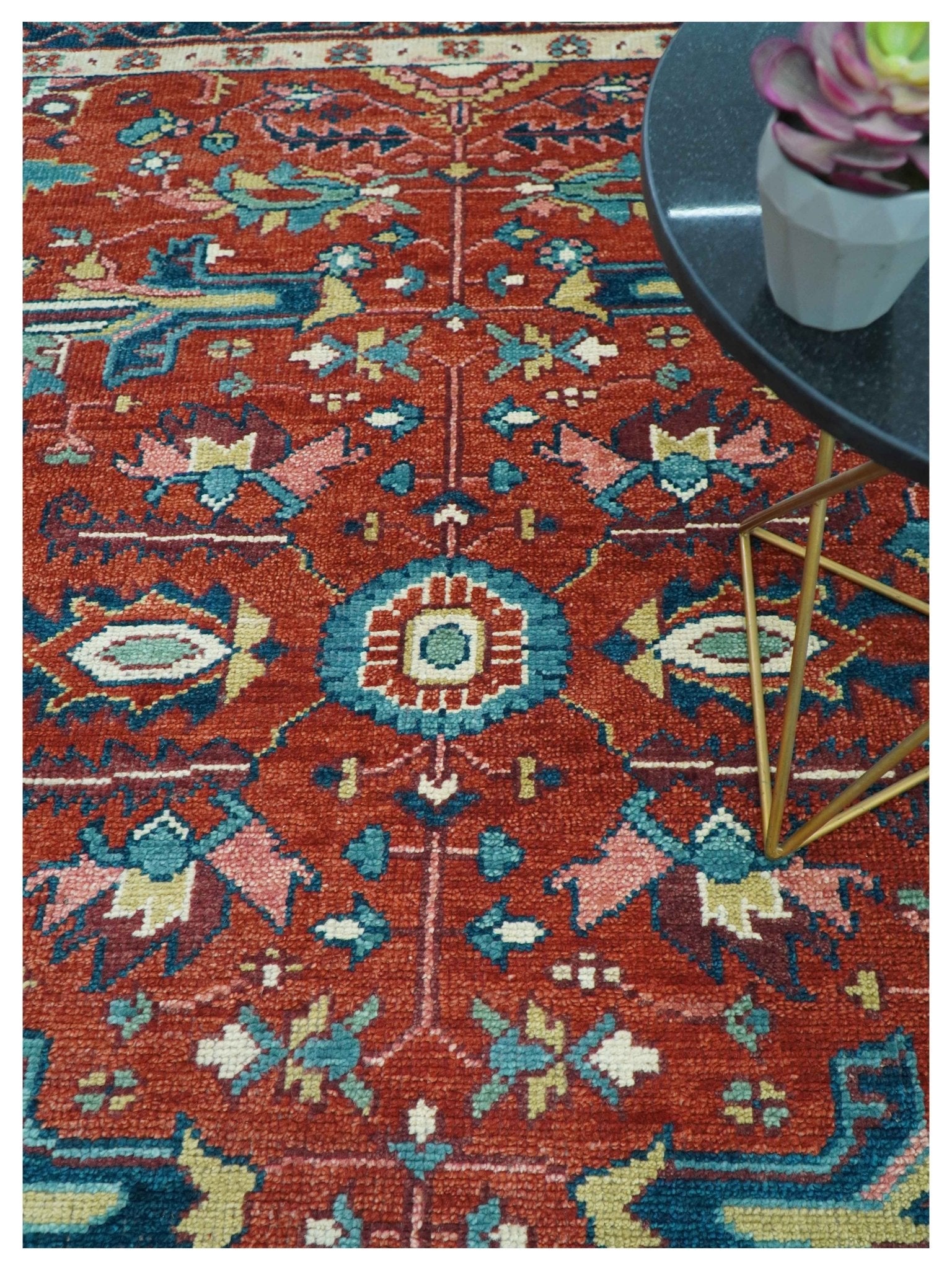 Custom Made Red And Blue Traditional Hand Knotted Wool Rug