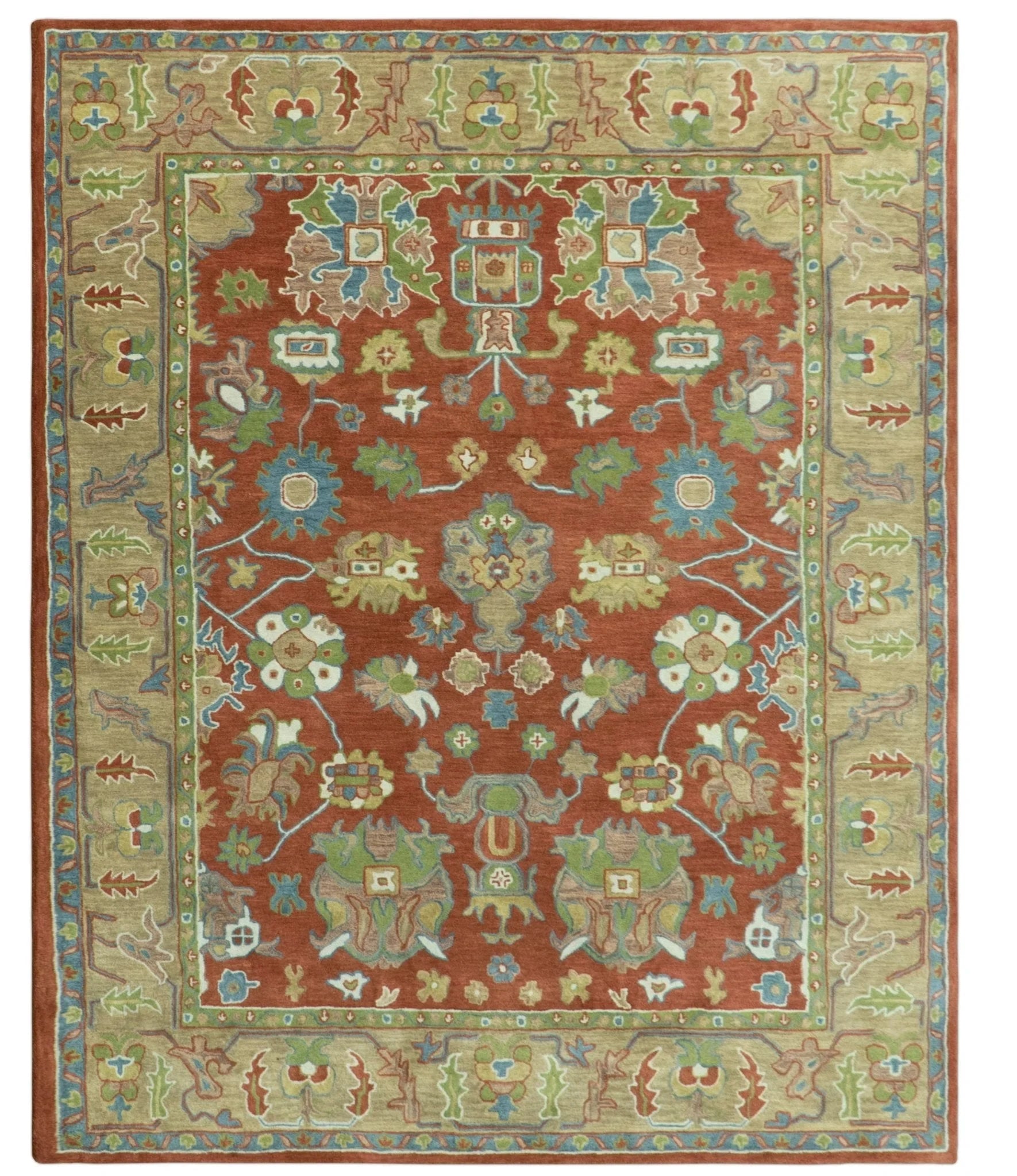 Custom Made Rust And Beige Traditional Oushak Design Hand Tufted 8x10 Wool Rug - The Rug Decor