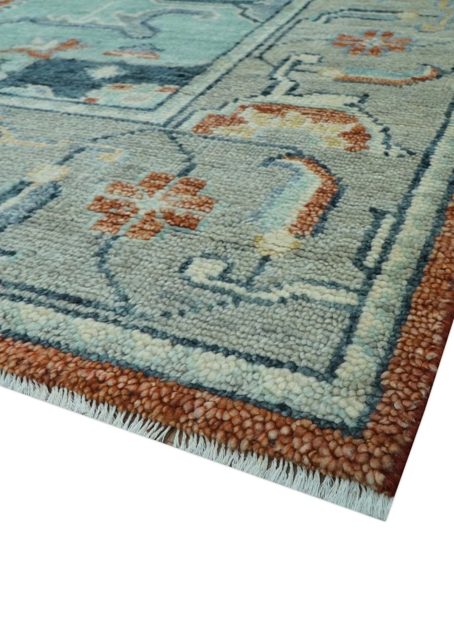 Custom Made Rust And Blue Traditional Serapi Design Hand Knotted Wool Rug - The Rug Decor