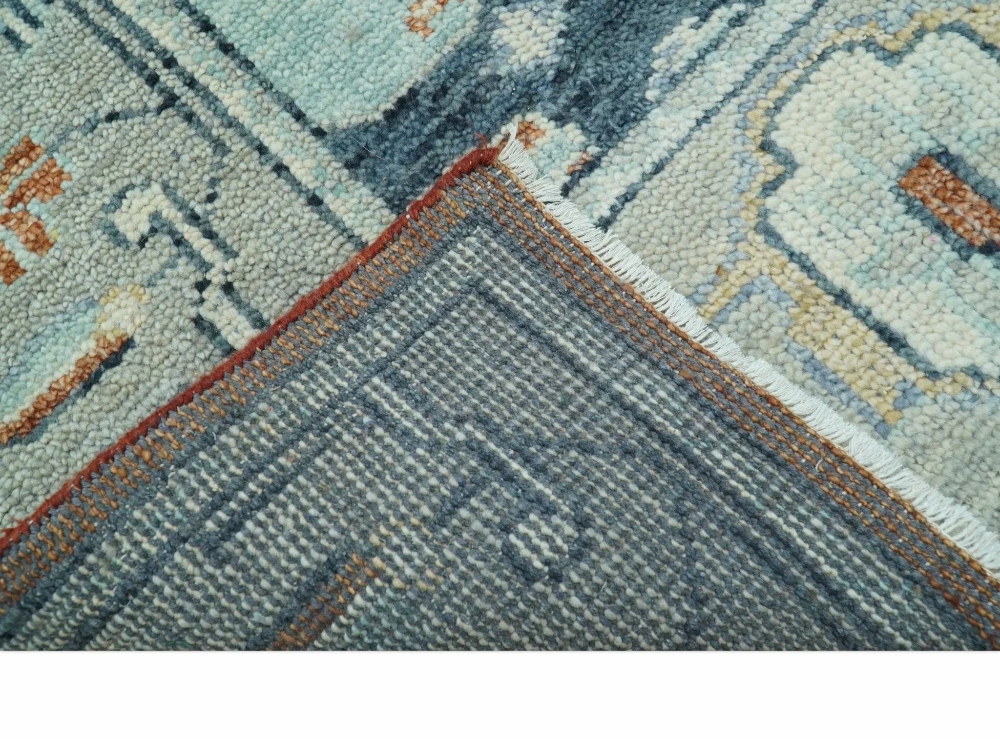 Custom Made Rust And Blue Traditional Serapi Design Hand Knotted Wool Rug - The Rug Decor