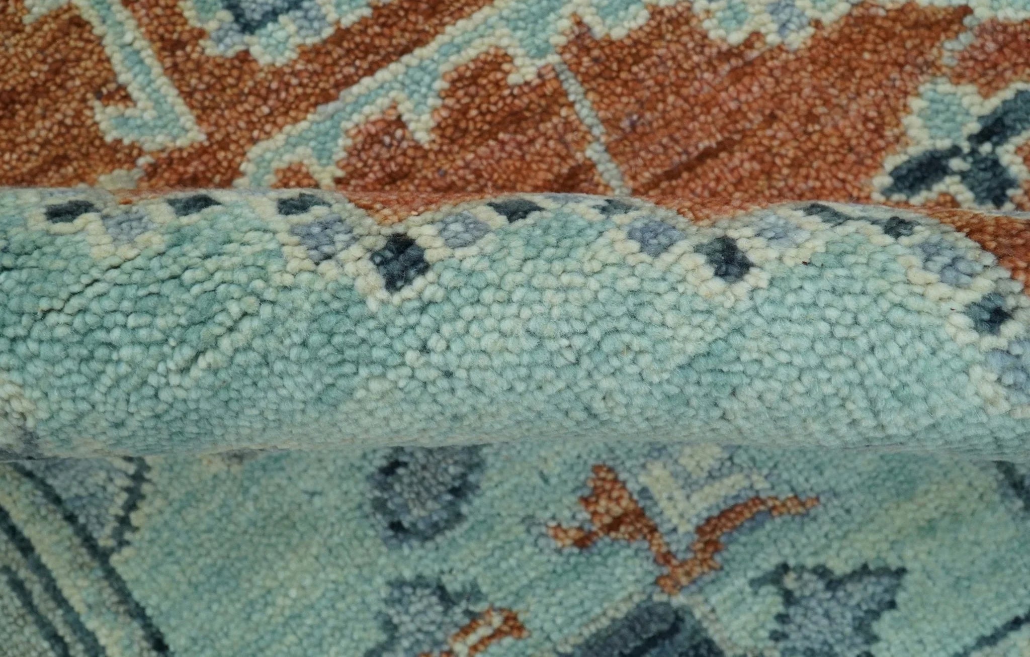 Custom Made Rust And Blue Traditional Serapi Design Hand Knotted Wool Rug - The Rug Decor