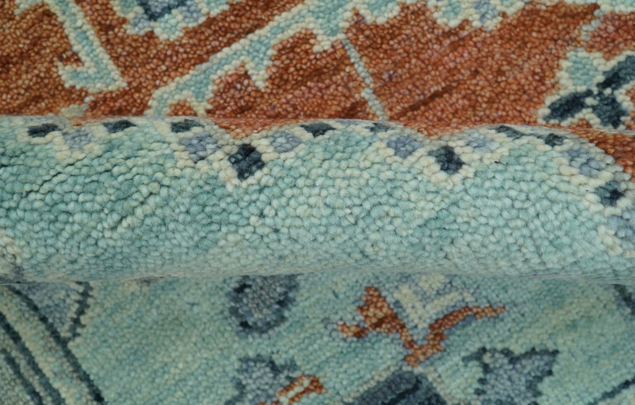Custom Made Rust And Blue Traditional Serapi Design Hand Knotted Wool Rug
