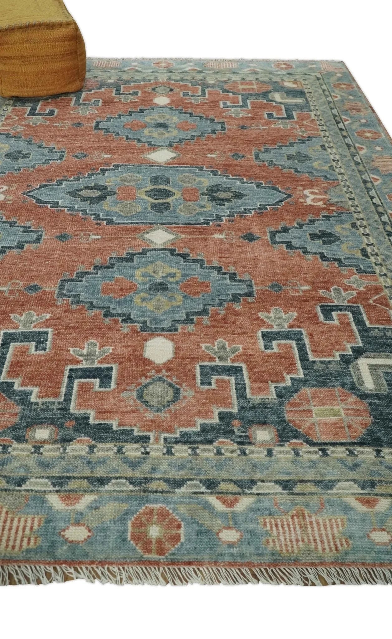 Custom Made Rust and Gray Traditional Hand knotted Multi Size wool Area Rug - The Rug Decor