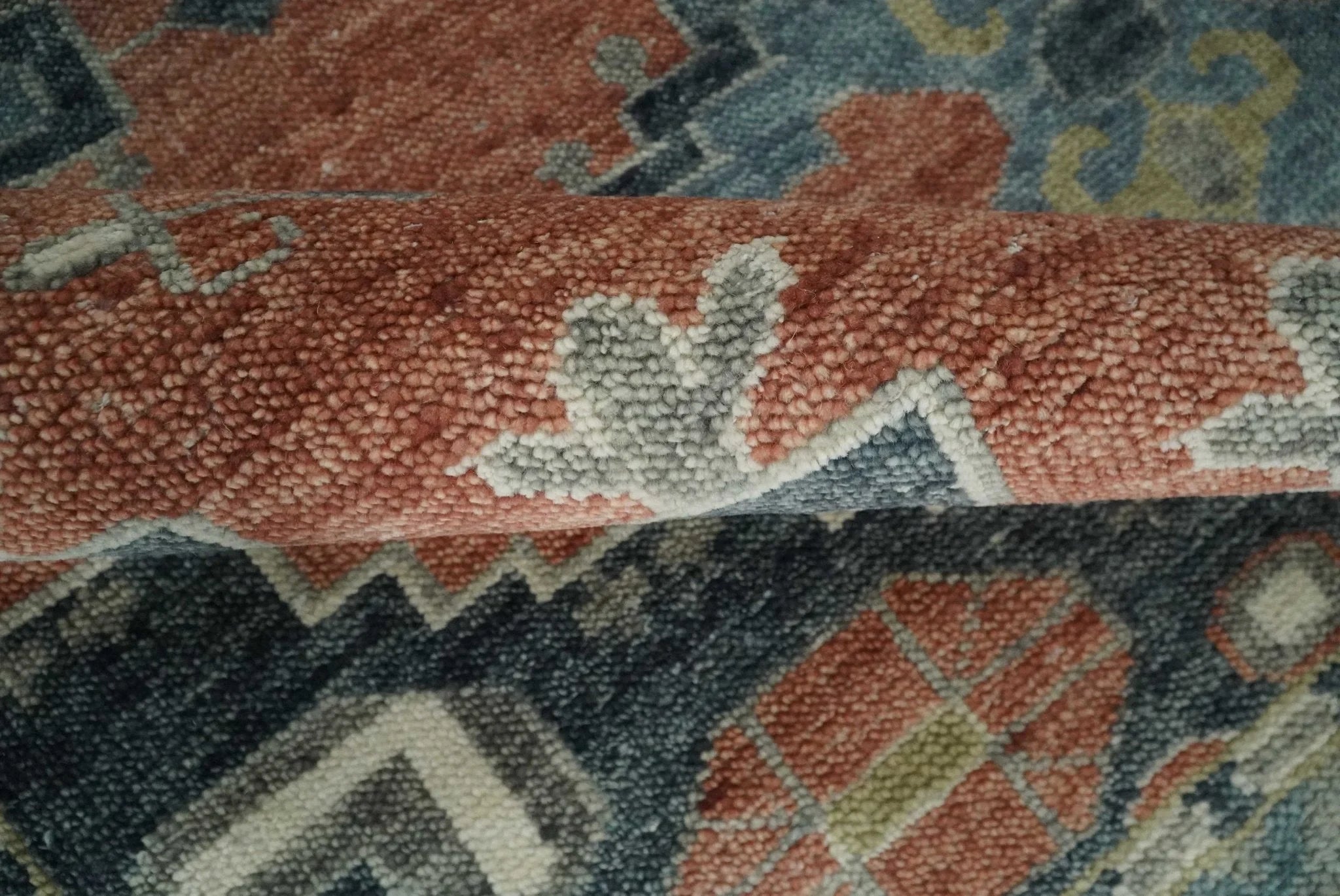 Custom Made Rust and Gray Traditional Hand knotted Multi Size wool Area Rug - The Rug Decor