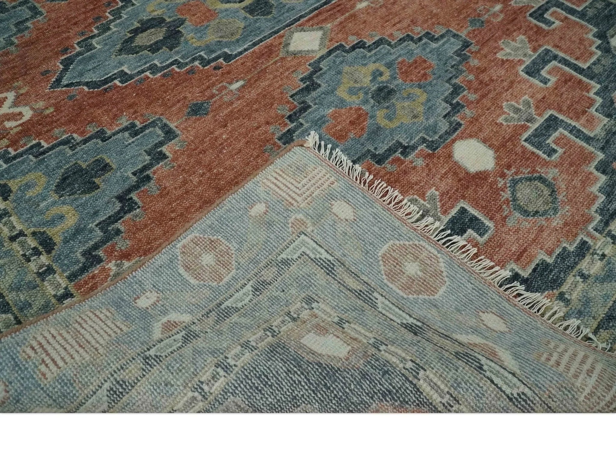 Custom Made Rust and Gray Traditional Hand knotted Multi Size wool Area Rug - The Rug Decor