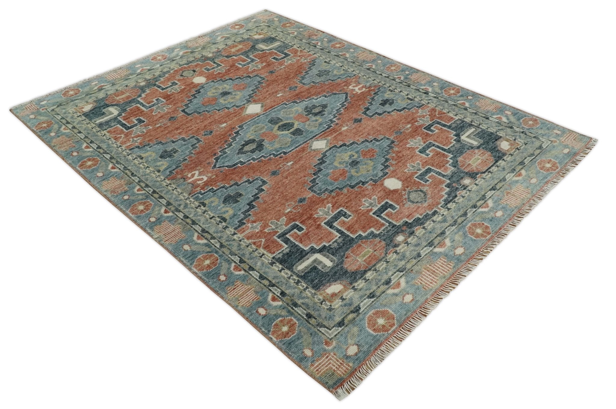 Custom Made Rust and Gray Traditional Hand knotted Multi Size wool Area Rug - The Rug Decor