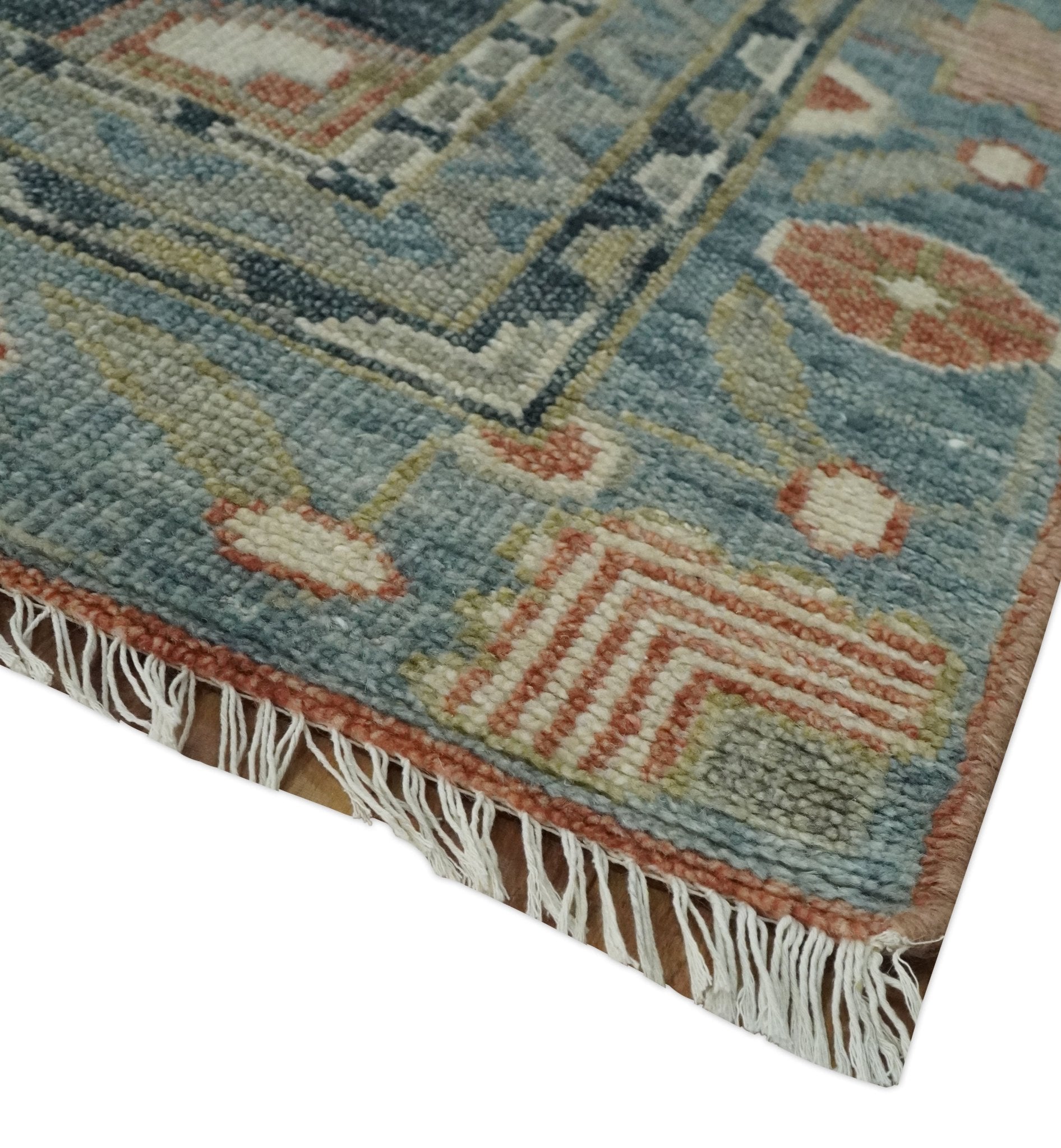 Custom Made Rust and Gray Traditional Hand knotted Multi Size wool Area Rug - The Rug Decor