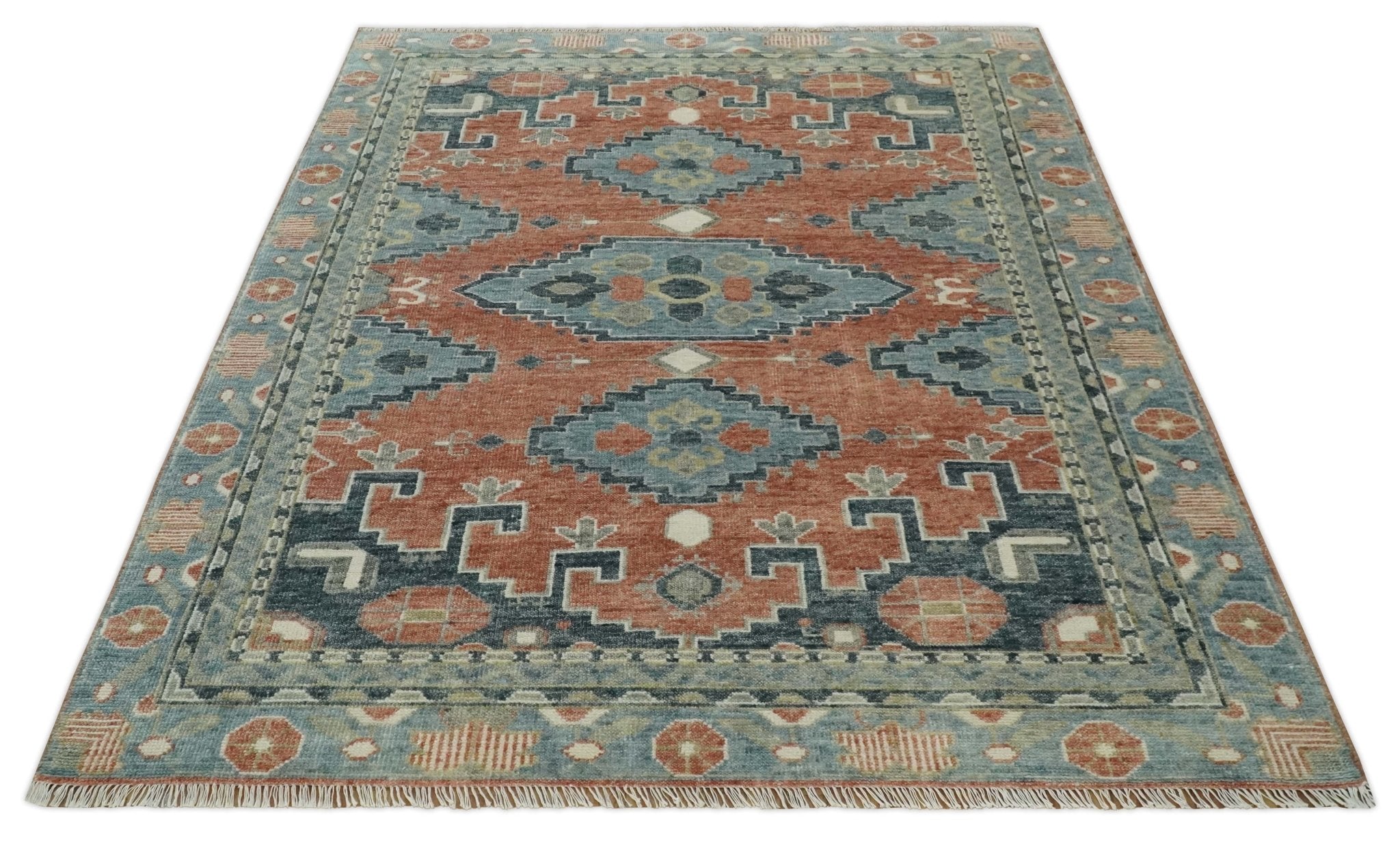 Custom Made Rust and Gray Traditional Hand knotted Multi Size wool Area Rug - The Rug Decor