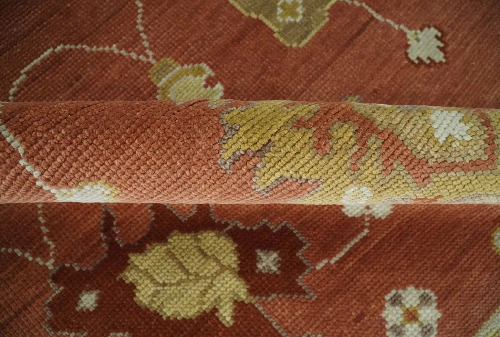 Custom Made Rust, Ivory and Beige Hand Knotted Traditional Oushak Multi Size Wool Area Rug - The Rug Decor