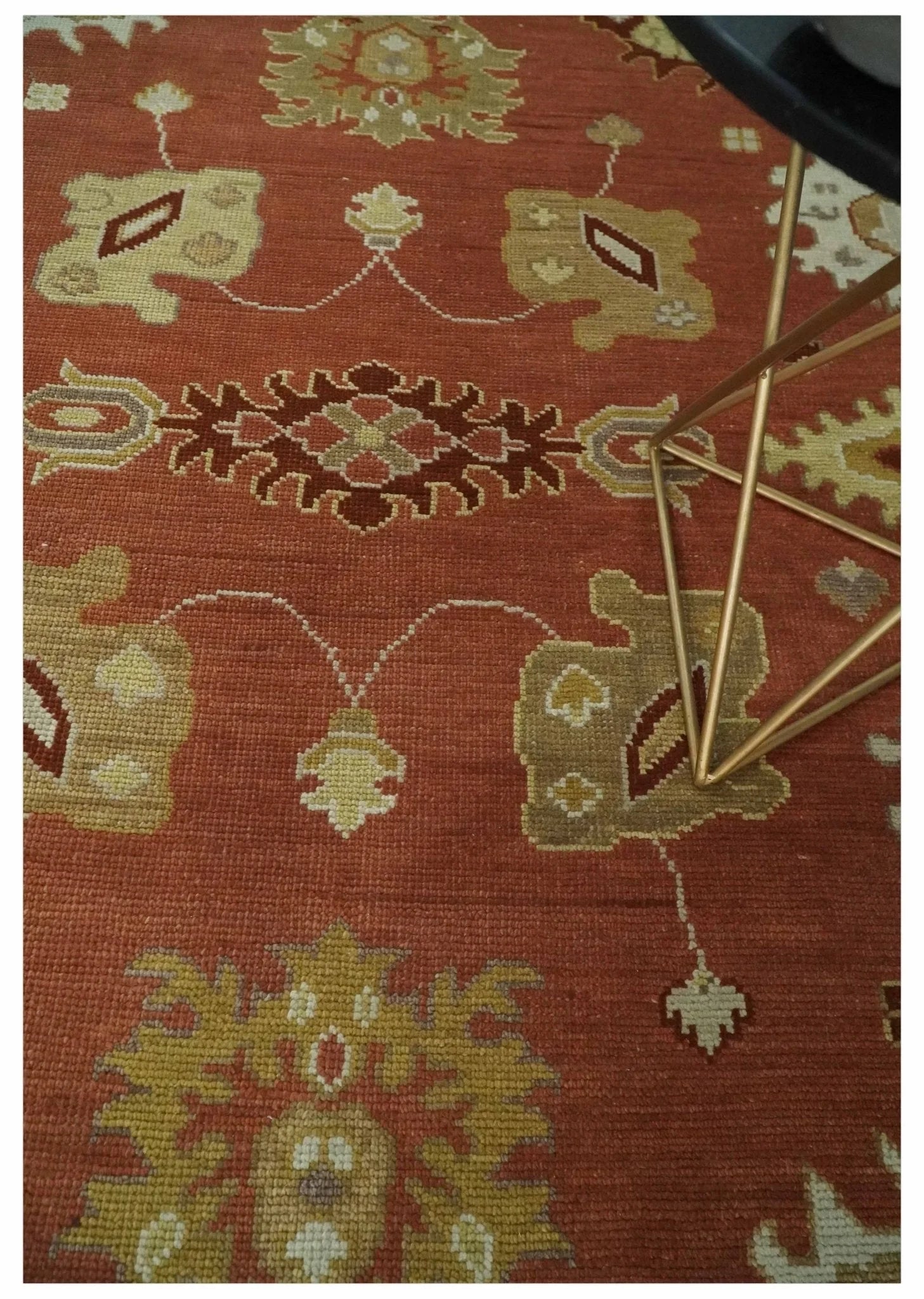 Custom Made Rust, Ivory and Beige Hand Knotted Traditional Oushak Multi Size Wool Area Rug - The Rug Decor