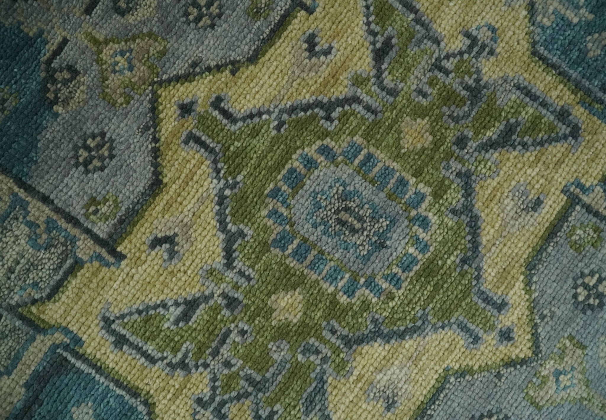 Custom Made Silver, Moss Green and Blue Heriz Traditional wool Area Rug - The Rug Decor