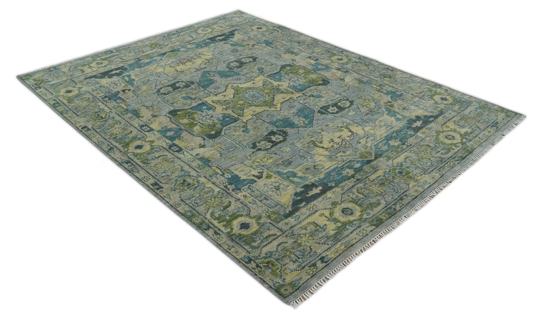 Custom Made Silver, Moss Green and Blue Heriz Traditional wool Area Rug - The Rug Decor